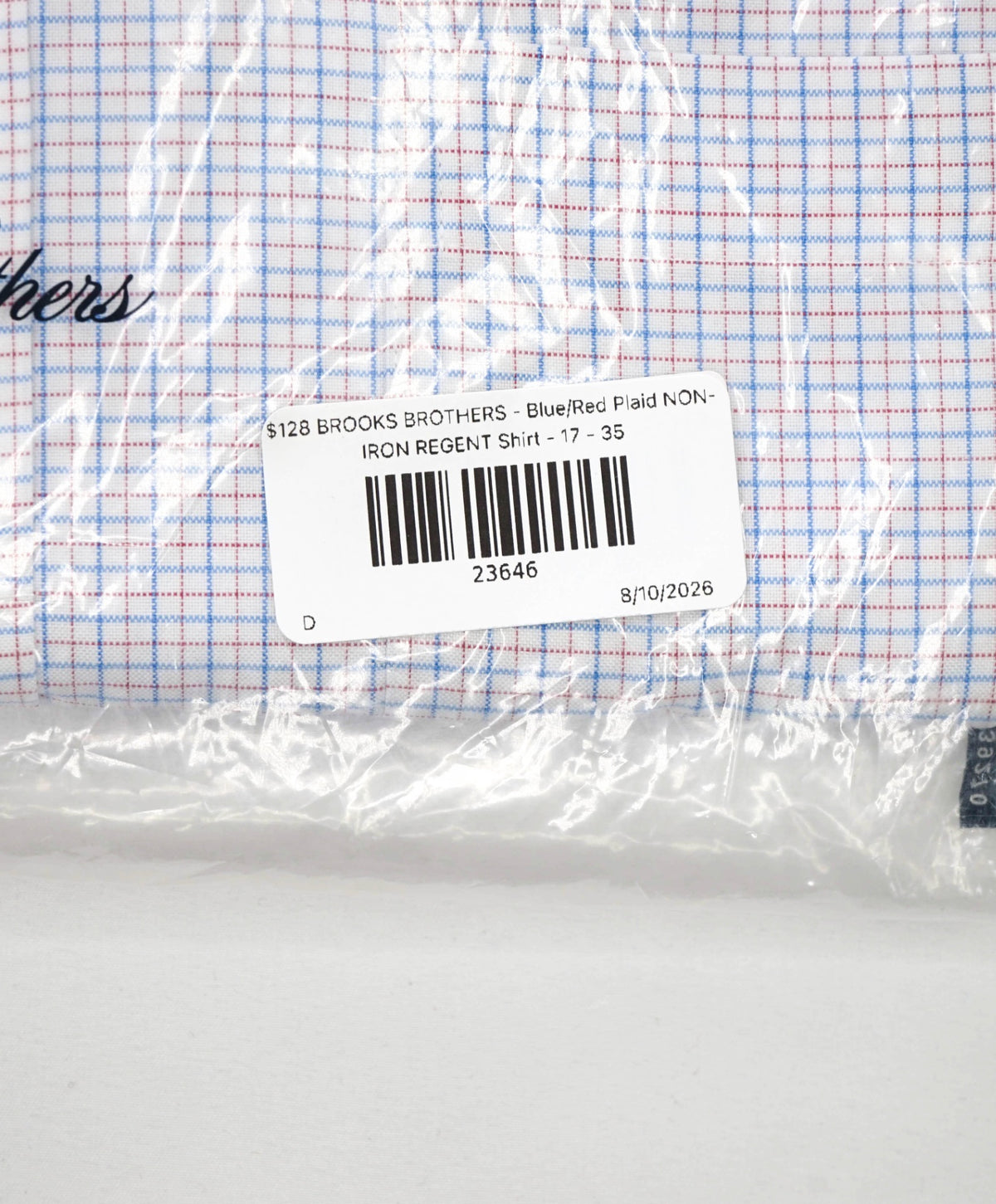 $128 BROOKS BROTHERS - Blue/Red Plaid NON-IRON REGENT Shirt - 17 - 35