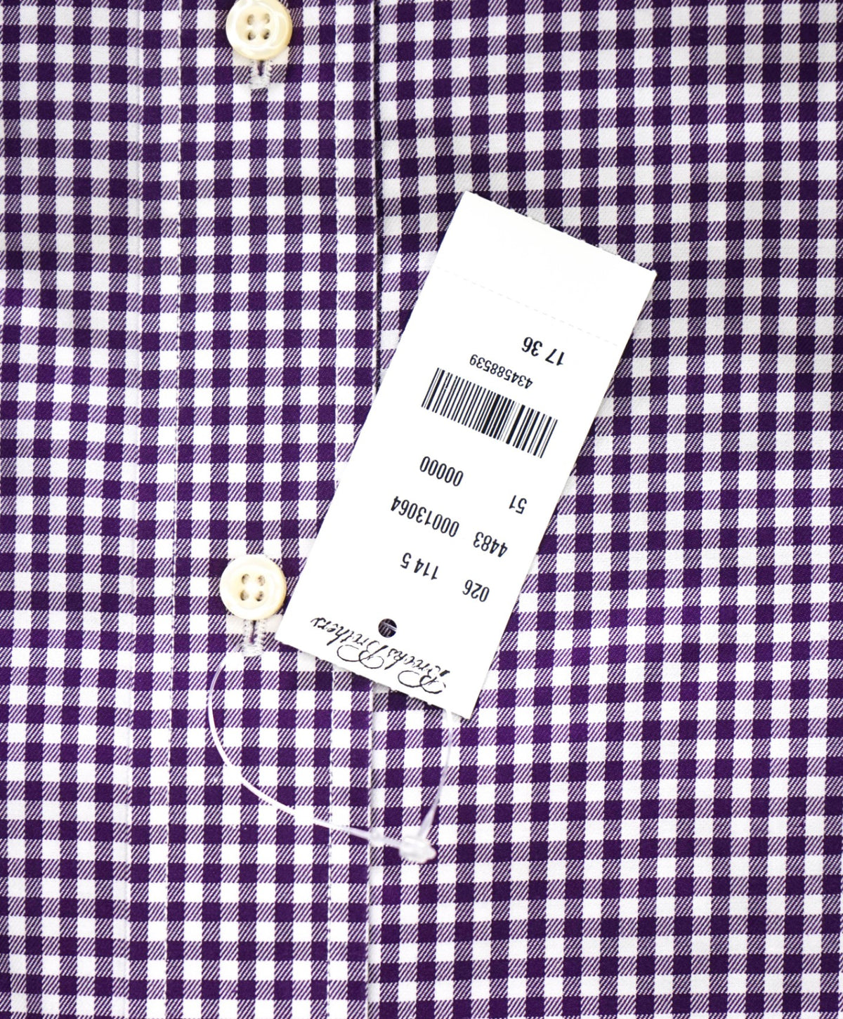 $128 BROOKS BROTHERS - Purple Gingham NON-IRON Shirt - 17 - 36