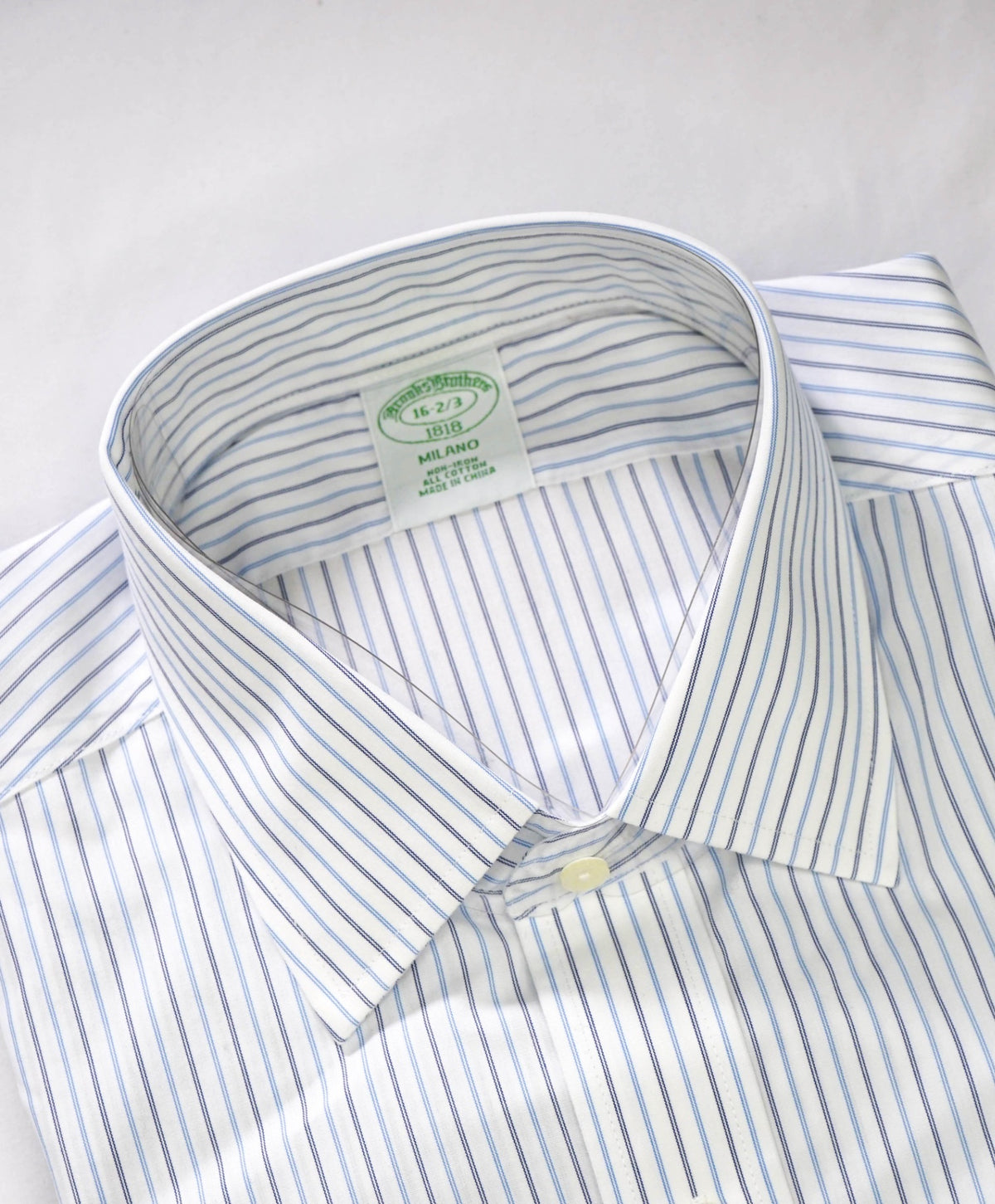 $128 BROOKS BROTHERS - Blue Stripe NON-IRON MILANO Shirt - 16 - 32/33
