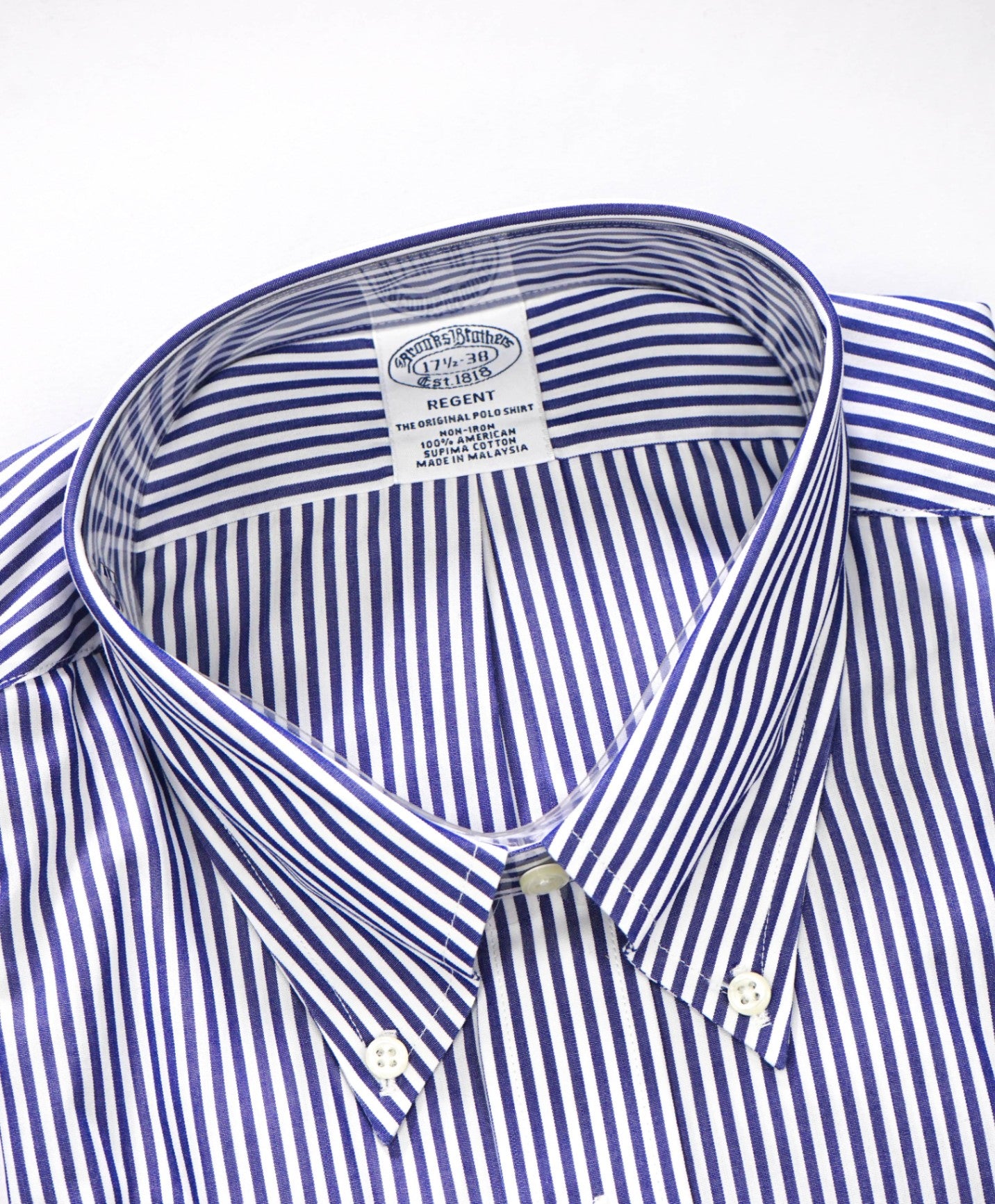$128 BROOKS BROTHERS - Blue Stripe NON-IRON REGENT Shirt - 17.5 - 38