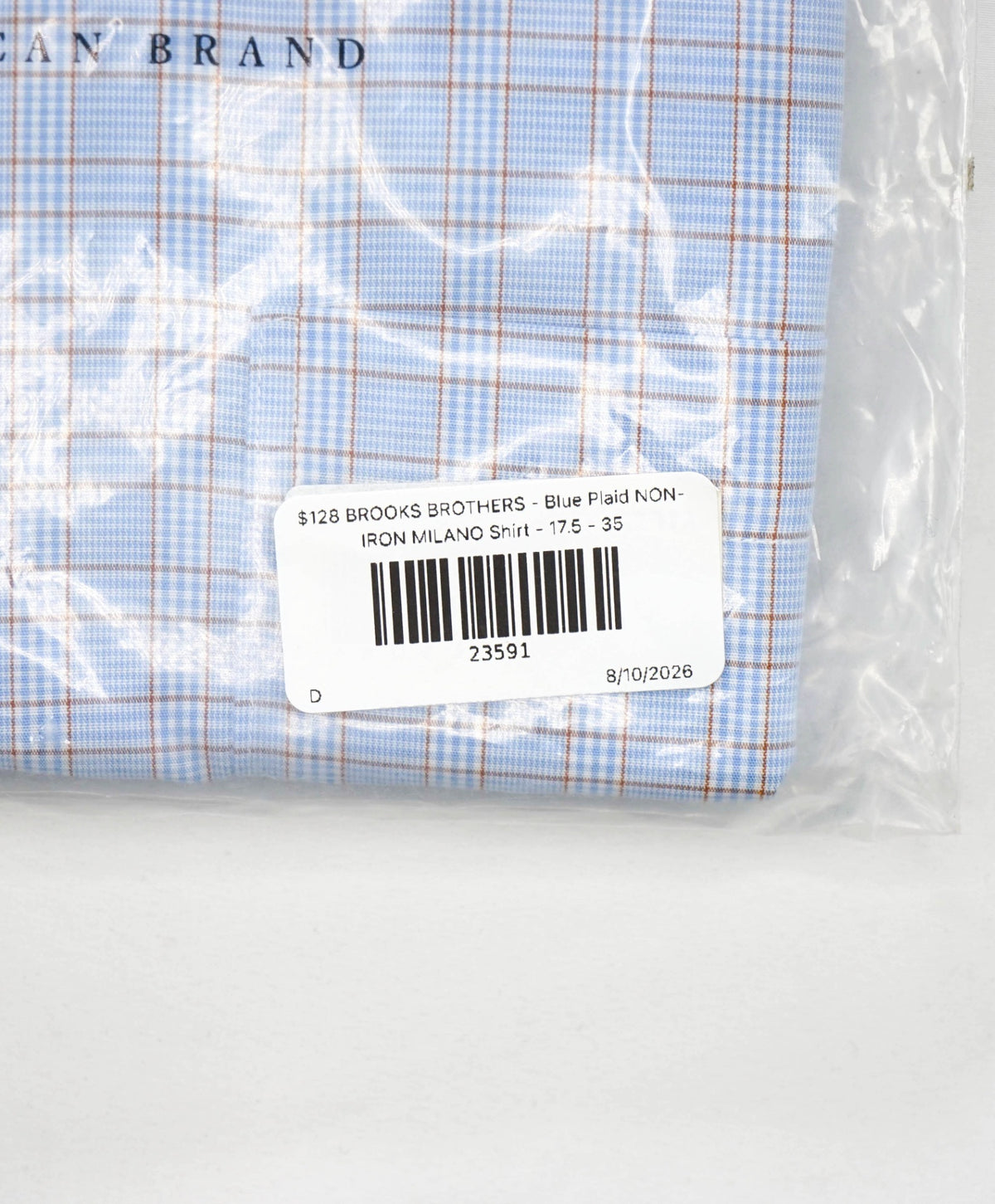 $128 BROOKS BROTHERS - Blue Plaid NON-IRON MILANO Shirt - 17.5 - 35