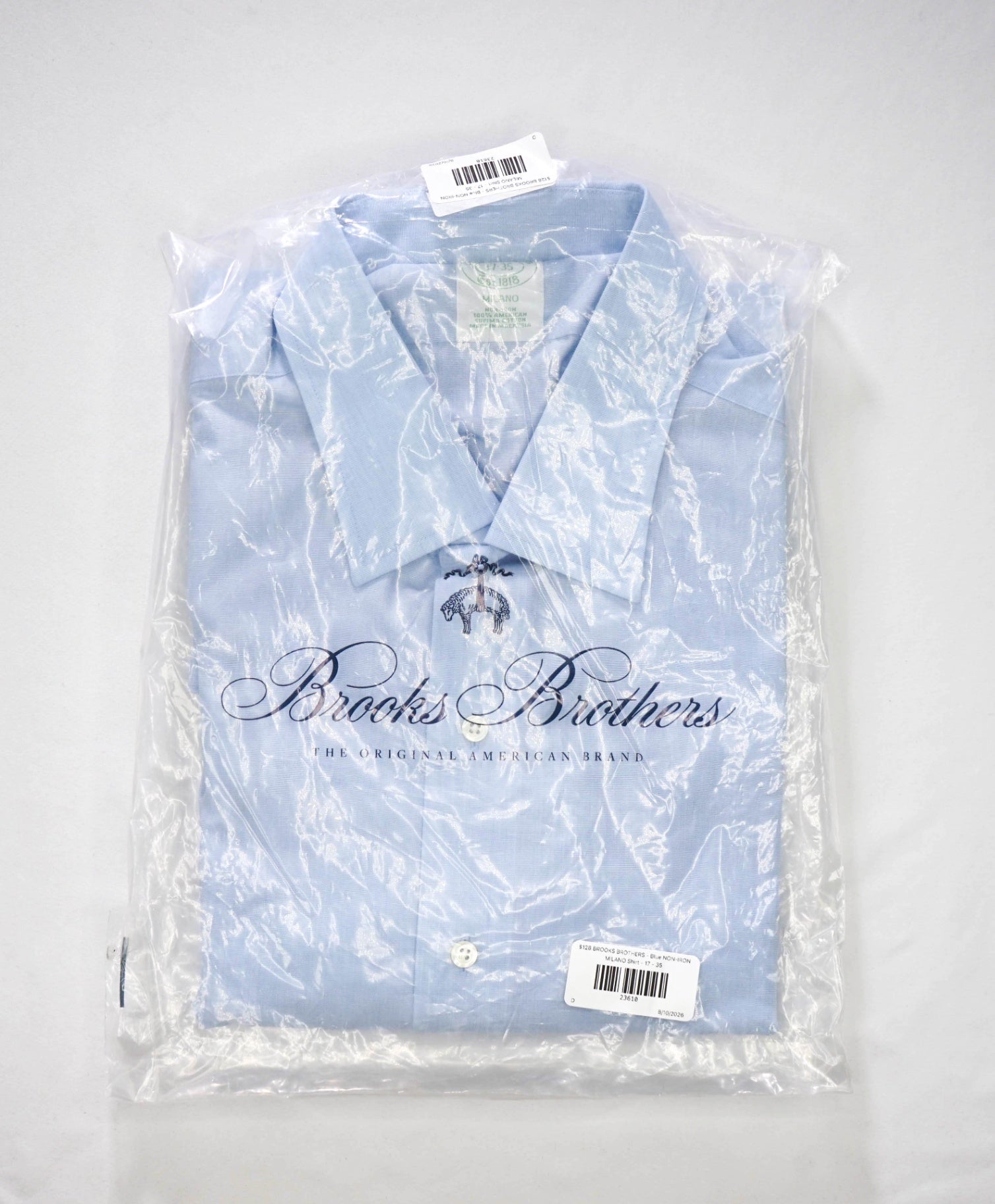 $128 BROOKS BROTHERS - Blue NON-IRON MILANO Shirt - 17 - 35