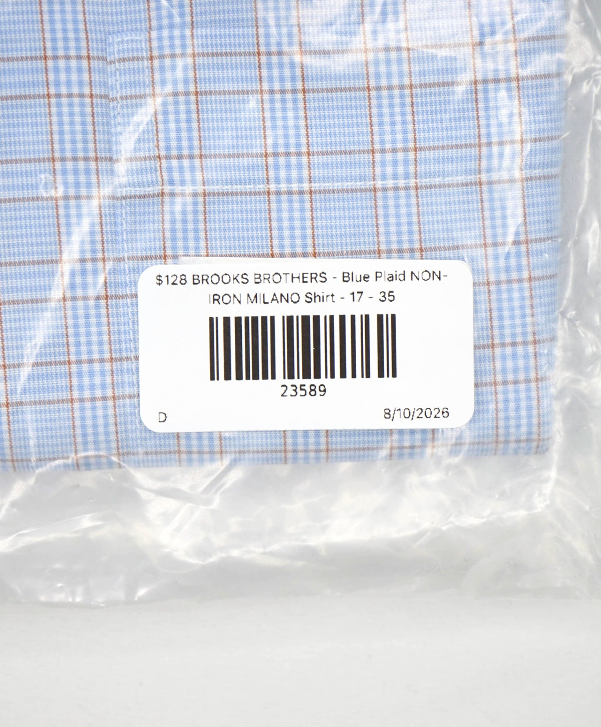 $128 BROOKS BROTHERS - Blue Plaid NON-IRON MILANO Shirt - 17 - 35