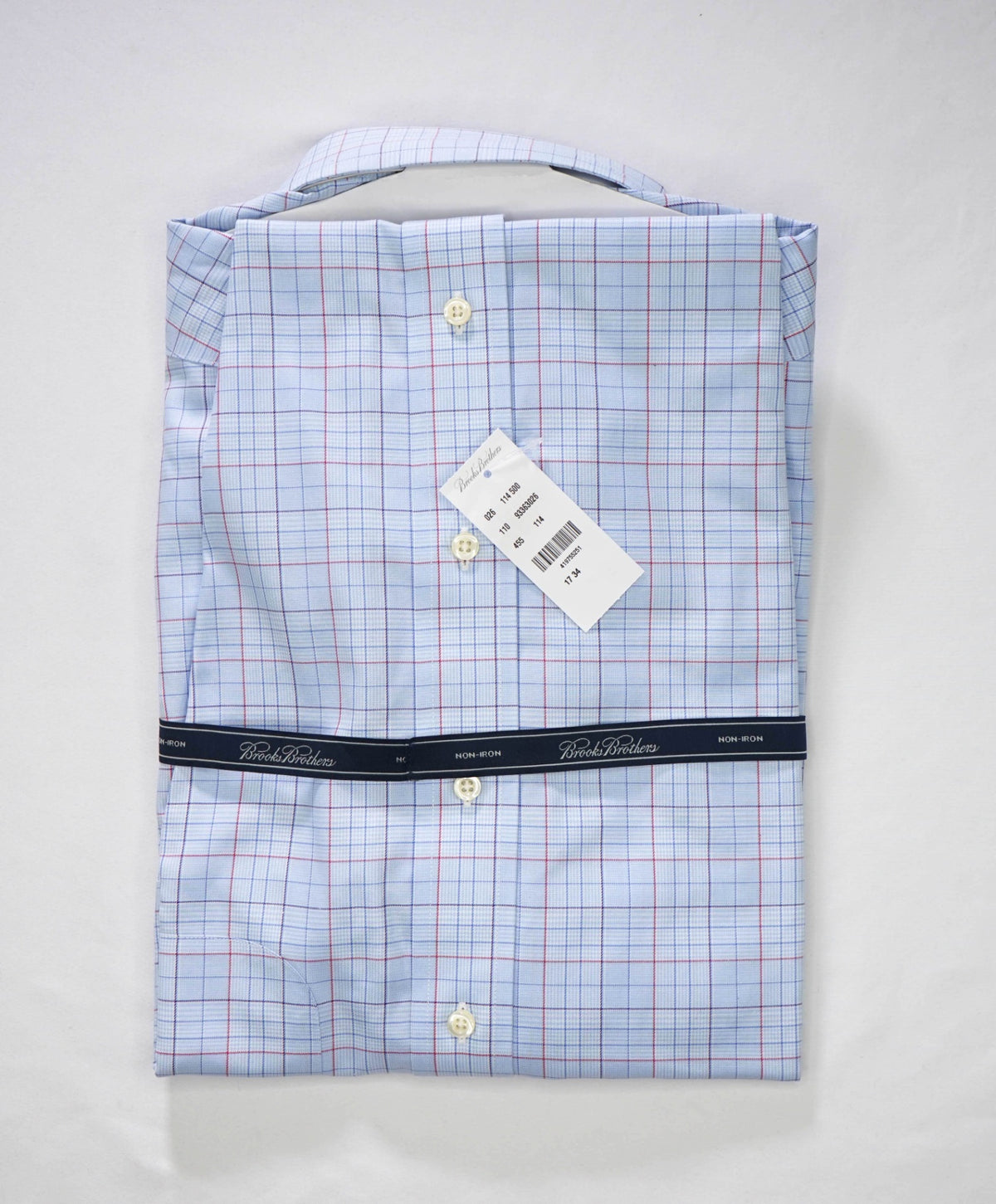 $128 BROOKS BROTHERS - Blue Plaid NON-IRON Shirt - 17 - 34