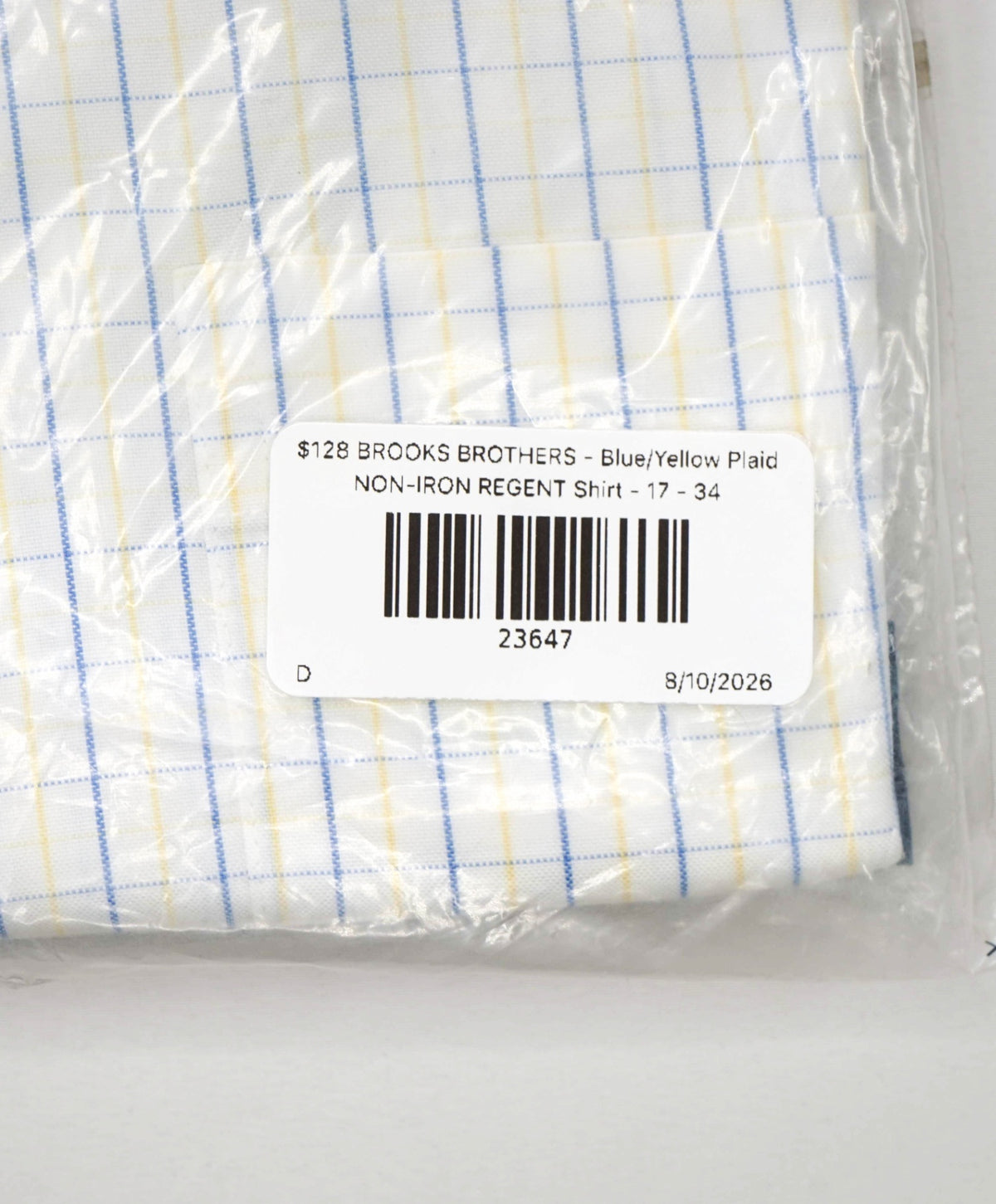 $128 BROOKS BROTHERS - Blue/Yellow Plaid NON-IRON REGENT Shirt - 17 - 34