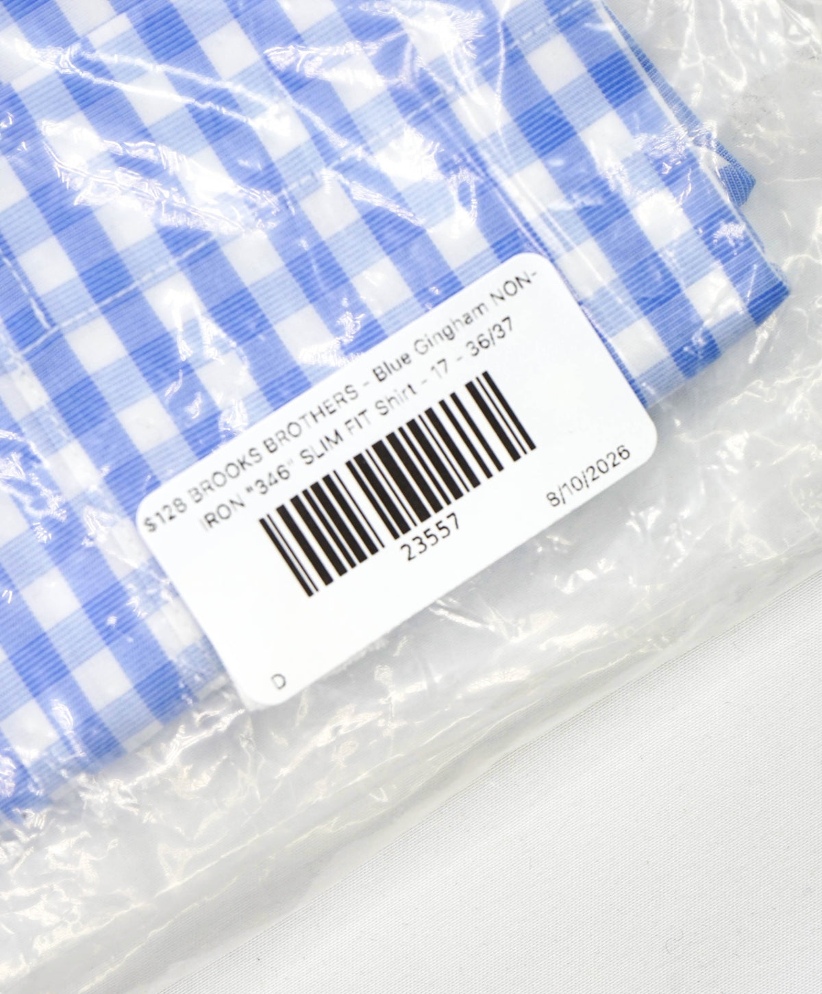 $128 BROOKS BROTHERS - Blue Gingham NON-IRON "346" SLIM FIT Shirt - 17 - 36/37