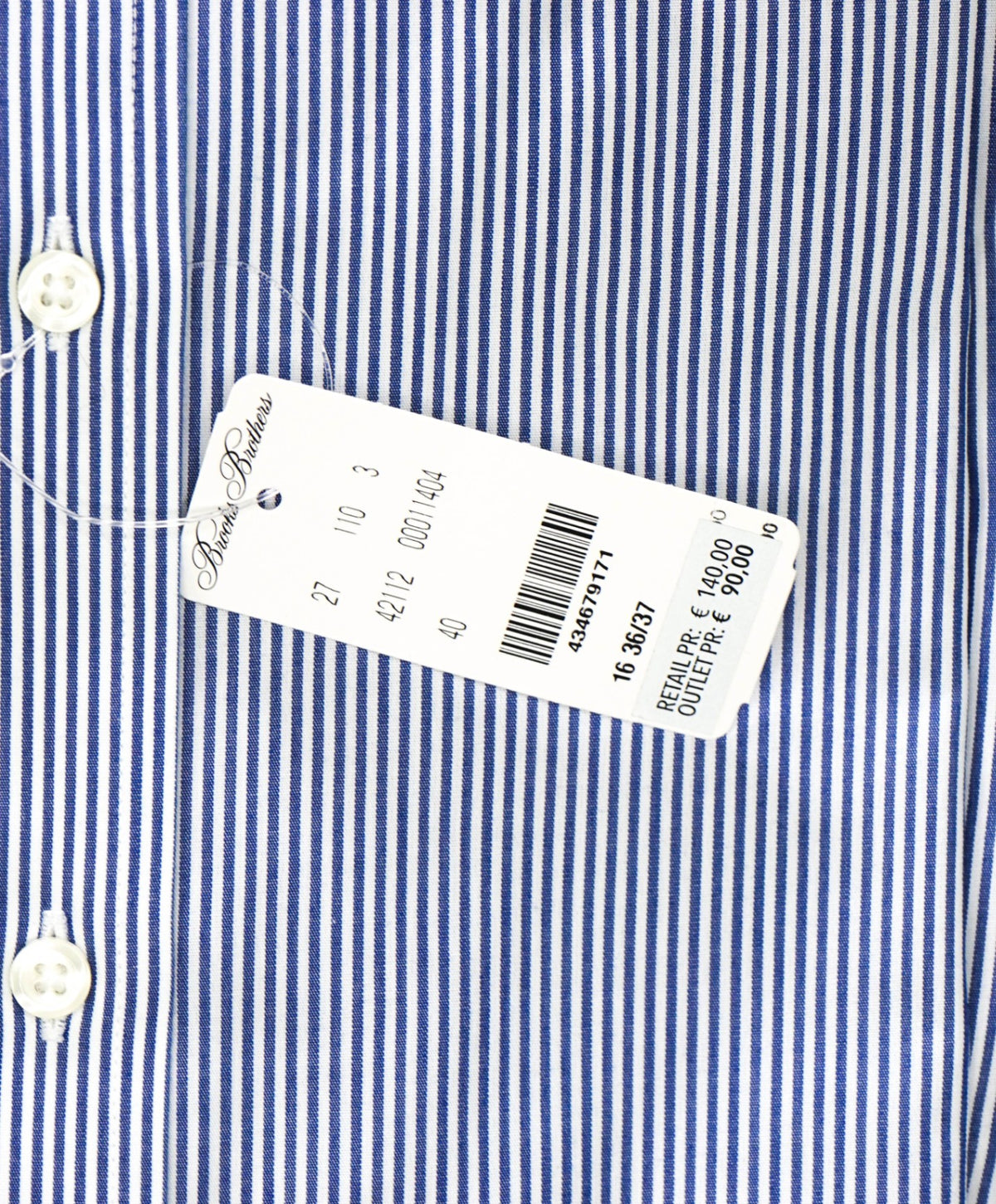 $128 BROOKS BROTHERS - Blue Stripe NON-IRON REGENT Shirt - 16 - 36/37
