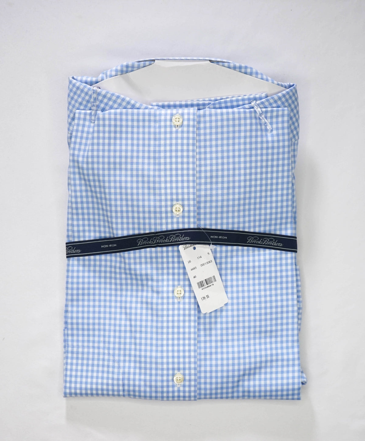 $128 BROOKS BROTHERS - Blue Gingham NON-IRON Shirt - 17.5 - 35