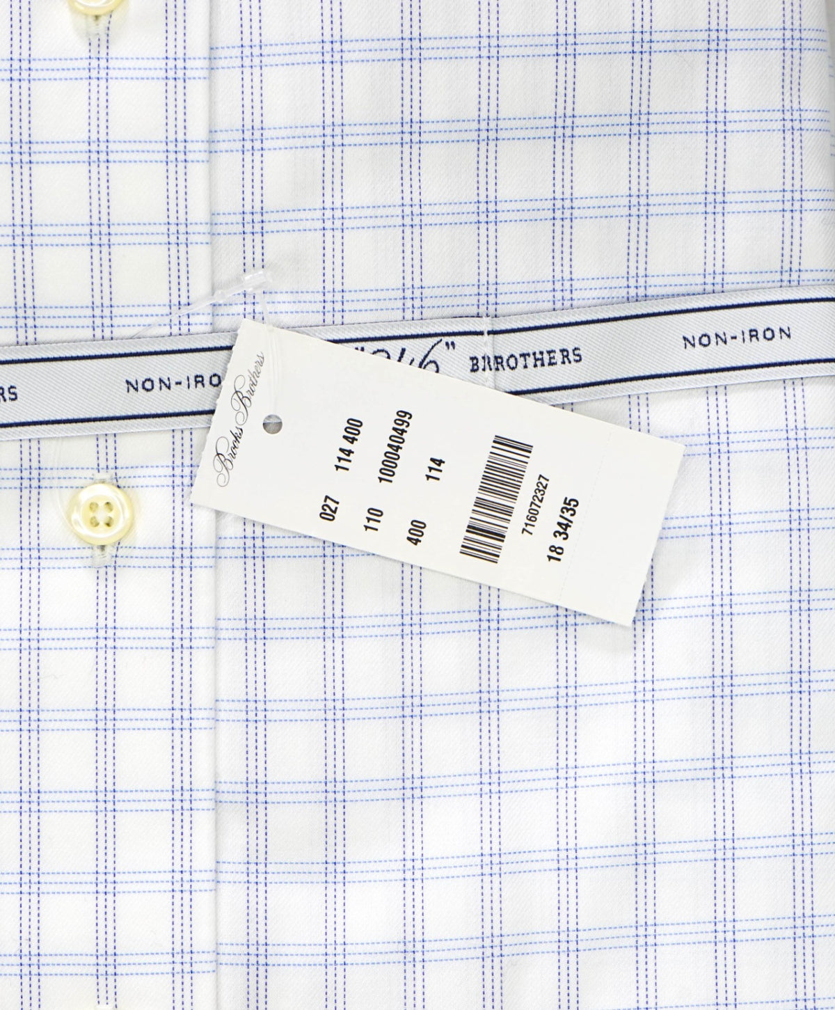 $128 BROOKS BROTHERS - Blue Check NON-IRON "346" Slim Fit Shirt - 18 - 34/35
