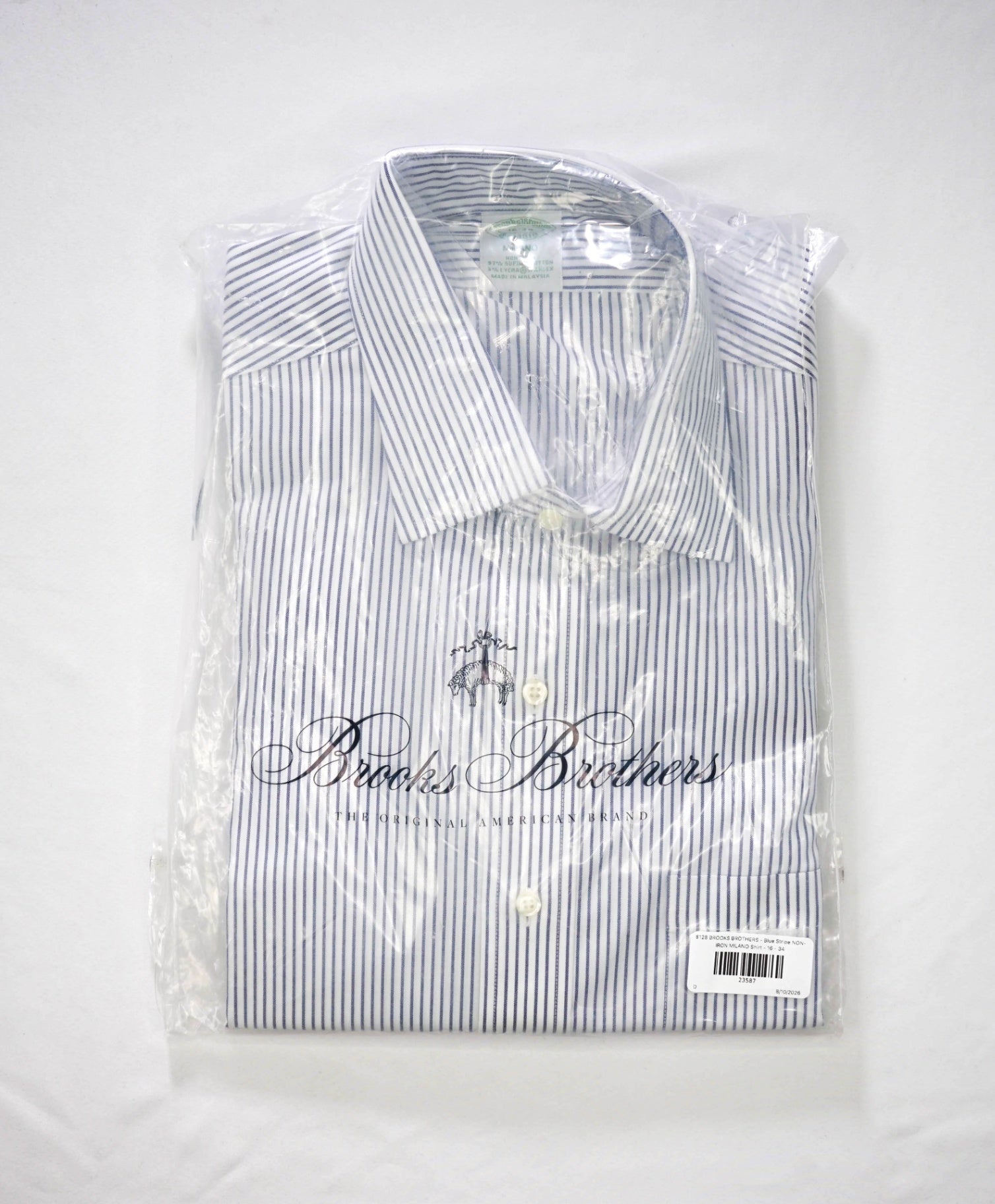 $128 BROOKS BROTHERS - Blue Stripe NON-IRON MILANO Shirt - 16 - 34