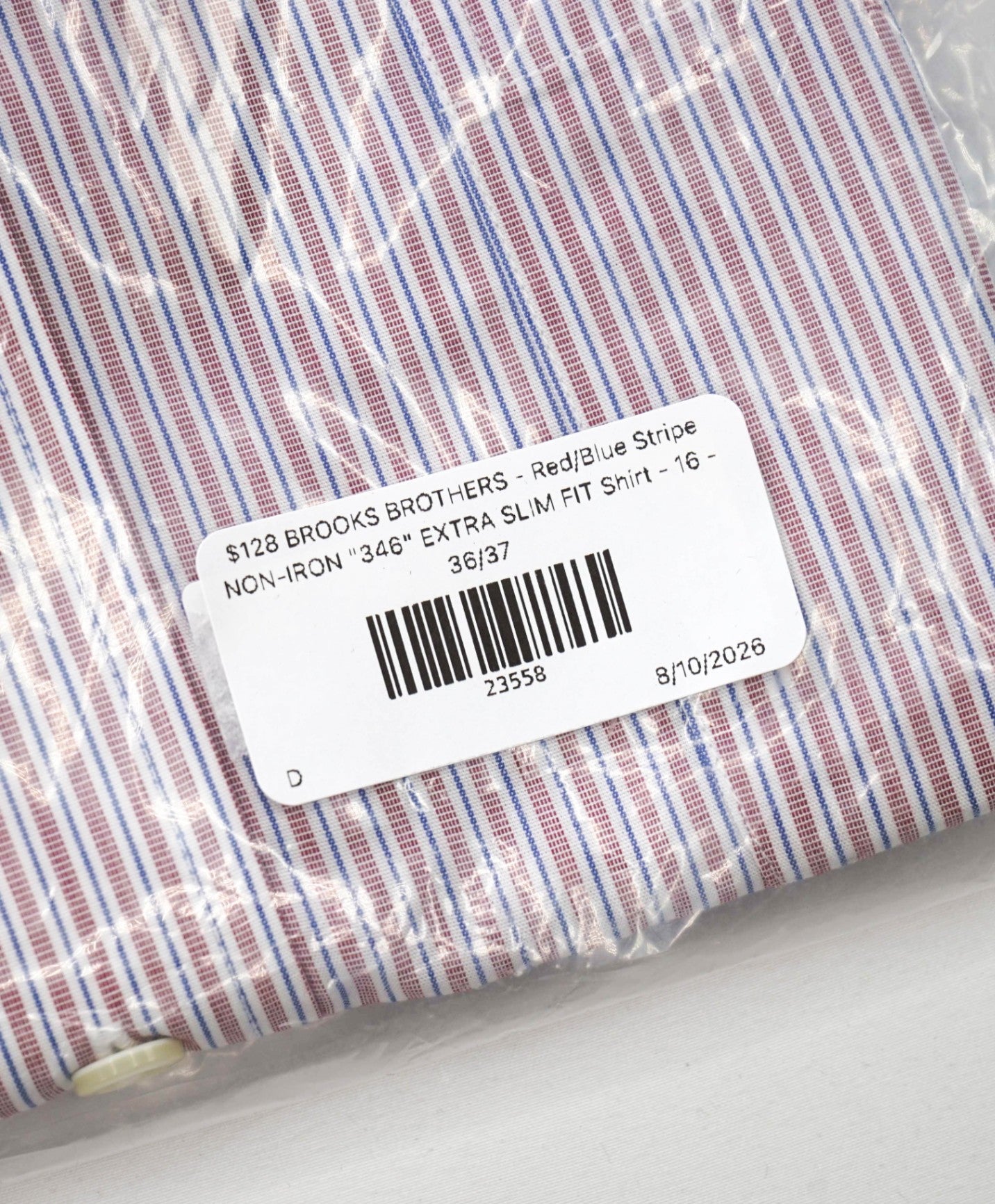 $128 BROOKS BROTHERS - Red/Blue Stripe NON-IRON "346" EXTRA SLIM FIT Shirt - 16 - 36/37