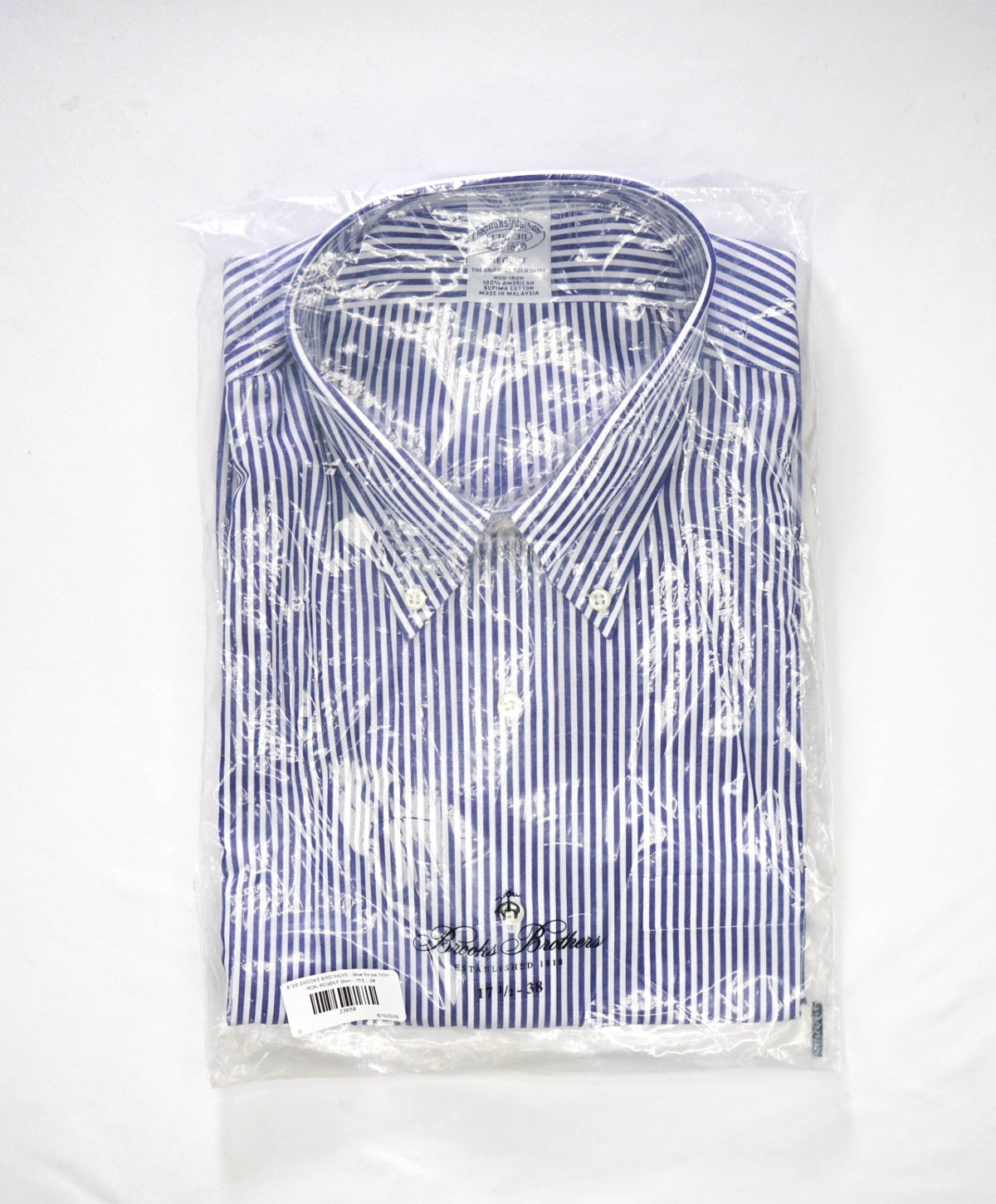 $128 BROOKS BROTHERS - Blue Stripe NON-IRON REGENT Shirt - 17.5 - 38