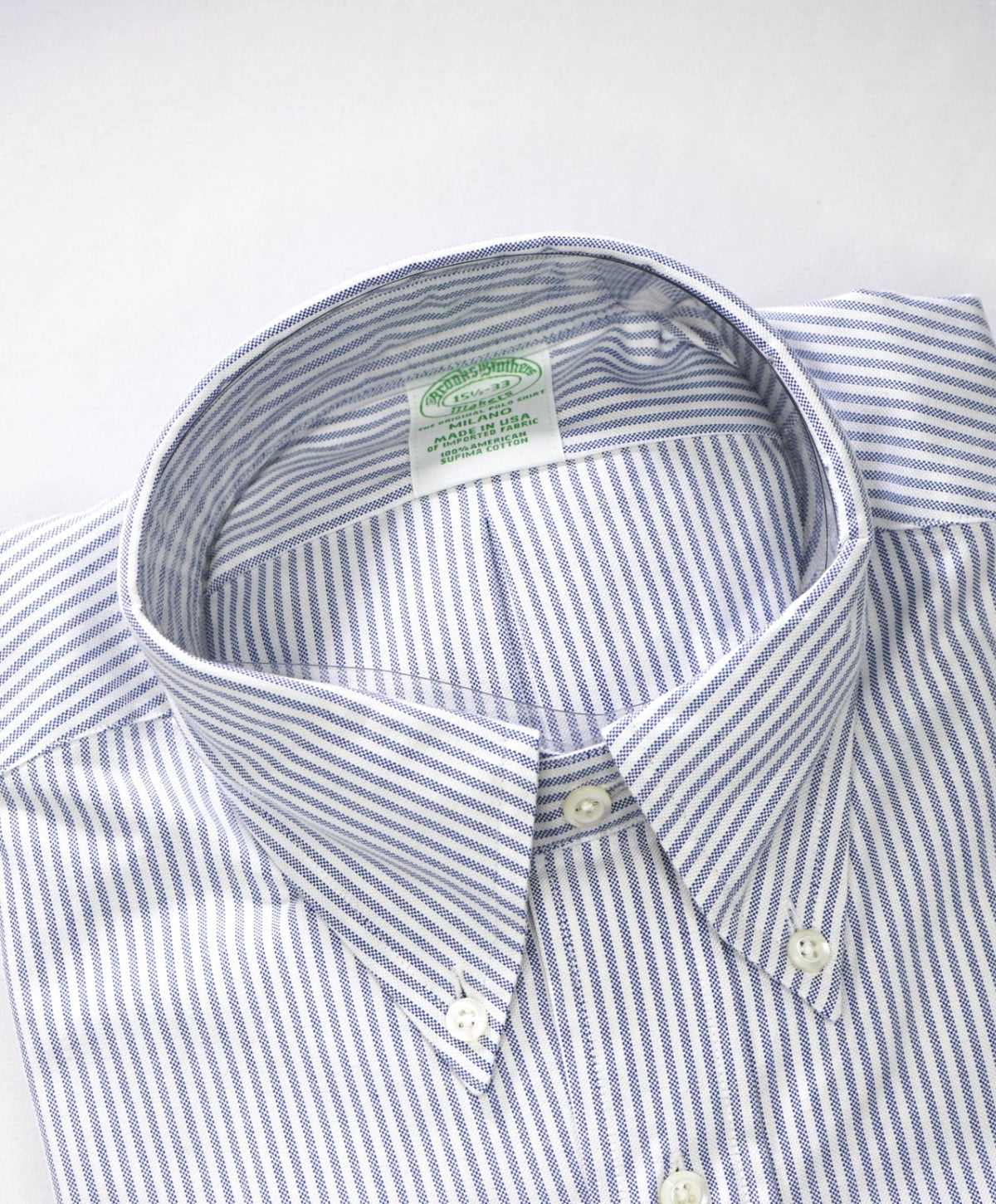 $198 BROOKS BROTHERS - Blue Stripe MADE IN USA MILANO Shirt - 15.5 - 33