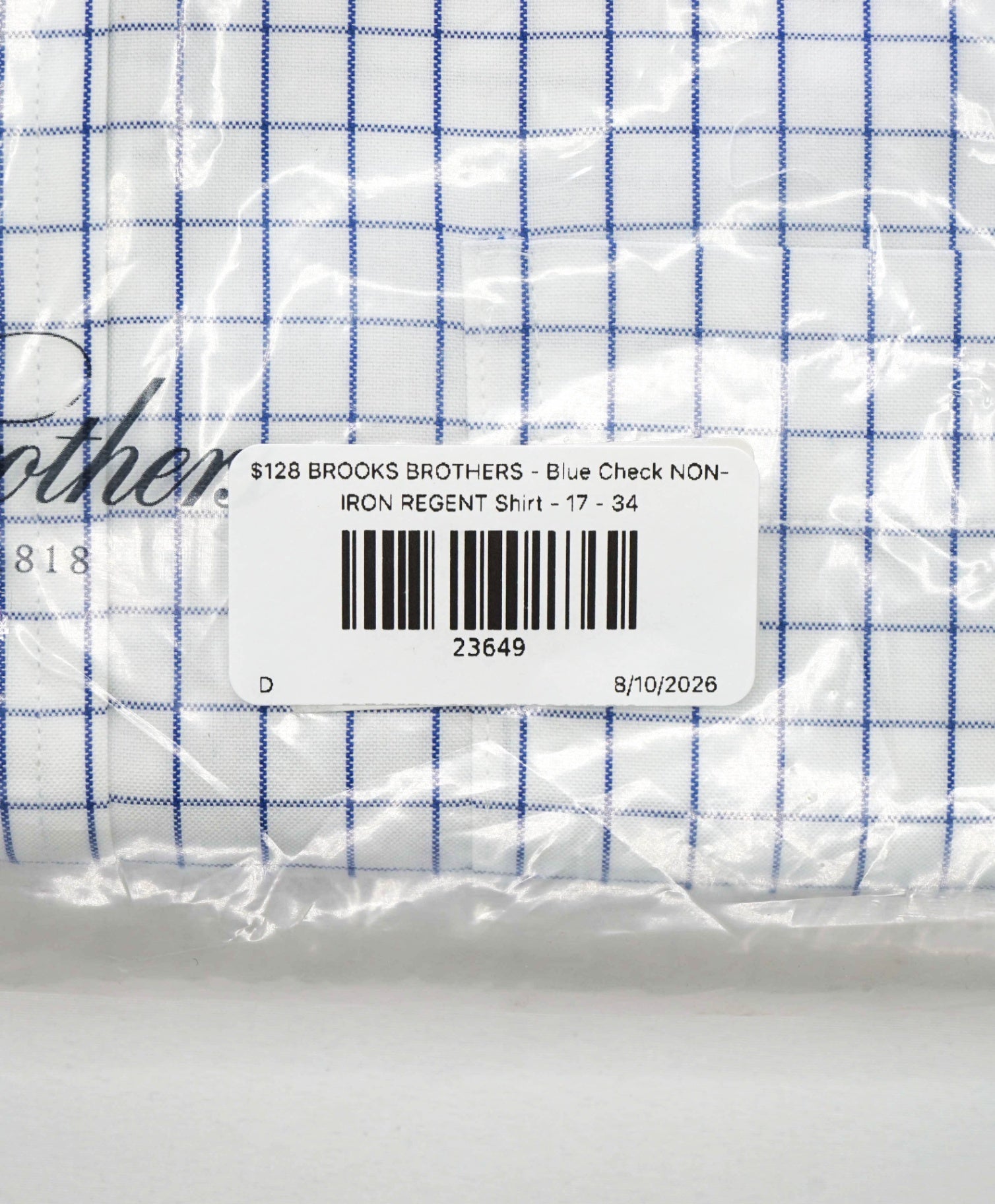 $128 BROOKS BROTHERS - Blue Check NON-IRON REGENT Shirt - 17 - 34