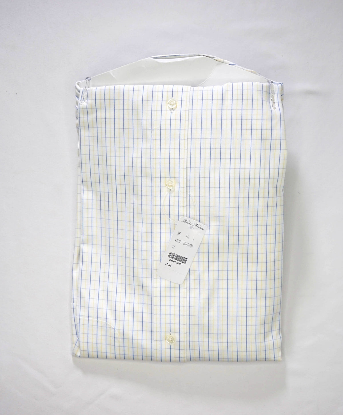 $128 BROOKS BROTHERS - Blue/Yellow Plaid NON-IRON REGENT Shirt - 17 - 34
