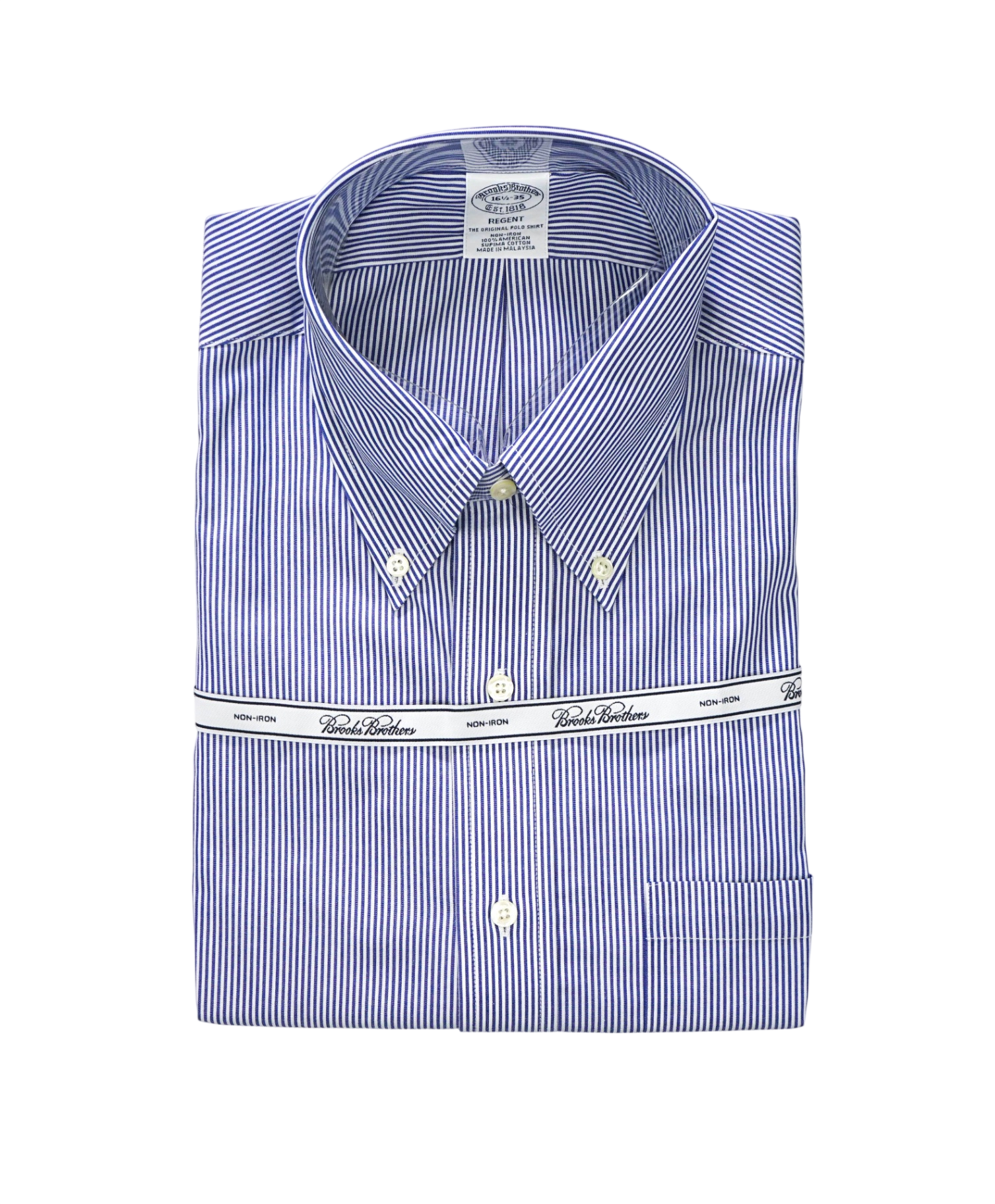$128 BROOKS BROTHERS - Blue Stripe NON-IRON REGENT Shirt - 16.5 - 35