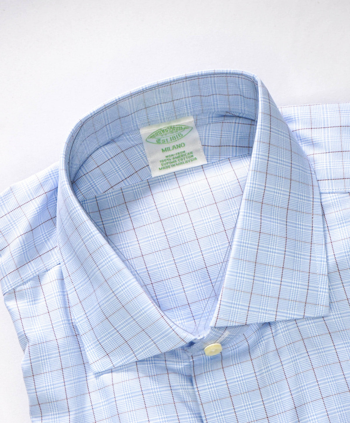 $128 BROOKS BROTHERS - Blue Plaid NON-IRON MILANO Shirt - 17 - 35