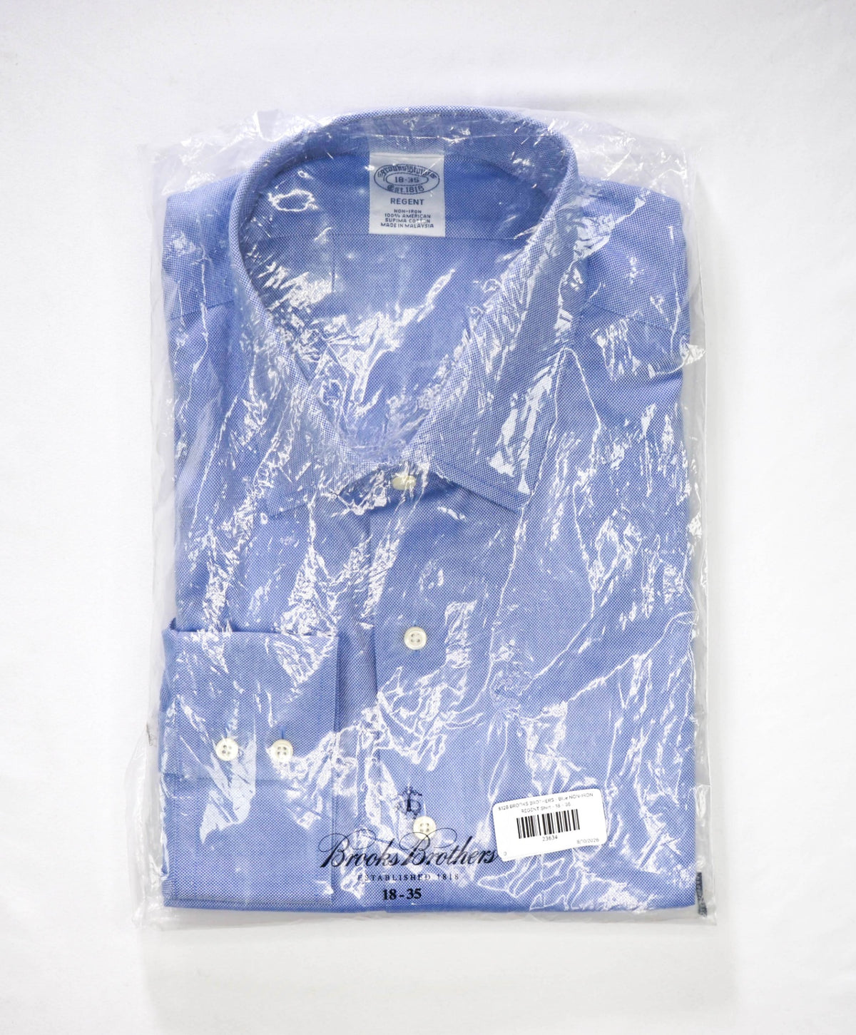 $128 BROOKS BROTHERS - Blue NON-IRON REGENT Shirt - 18 - 35