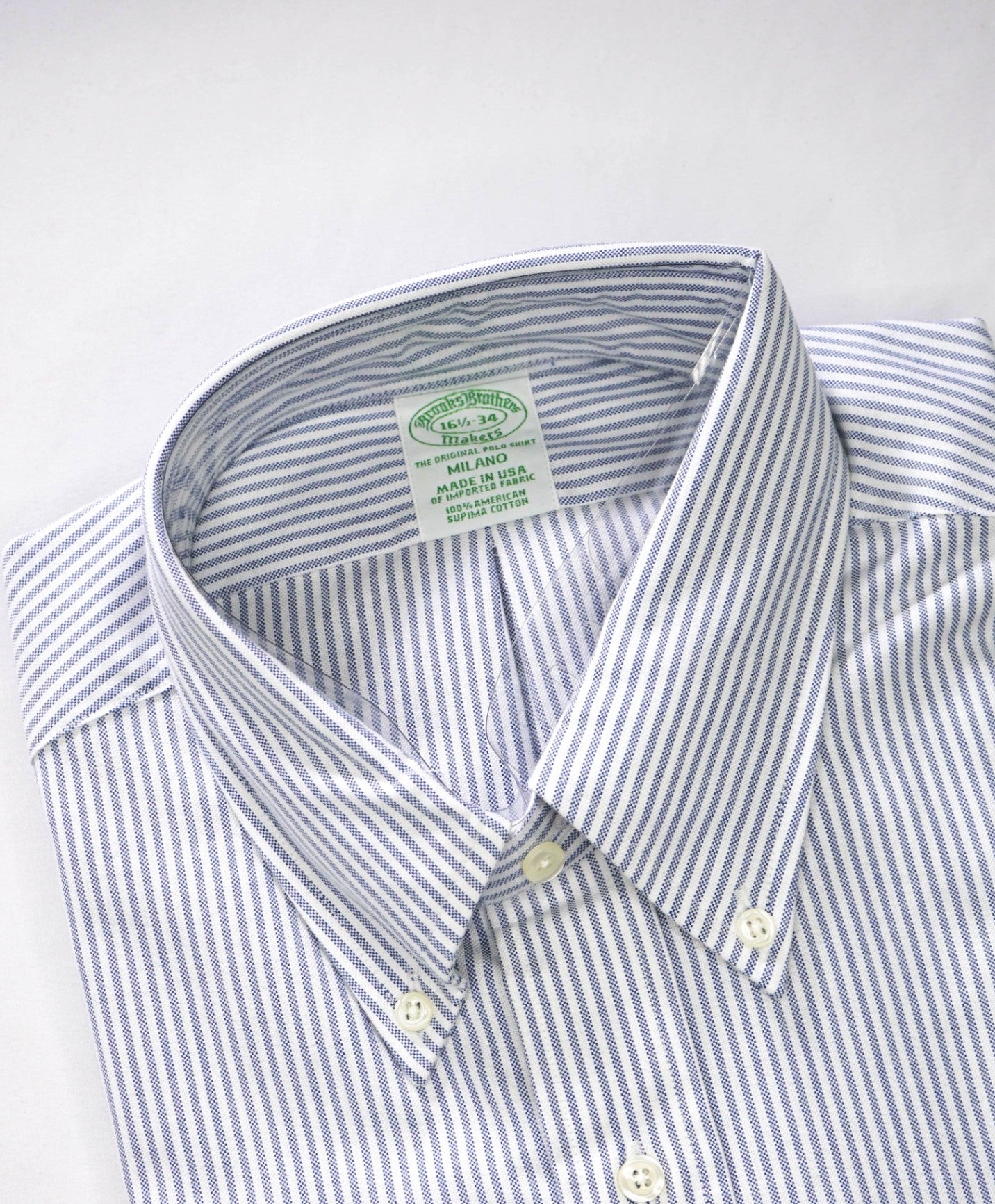 $198 BROOKS BROTHERS - Blue Stripe MADE IN USA MILANO Shirt - 16.5 - 34