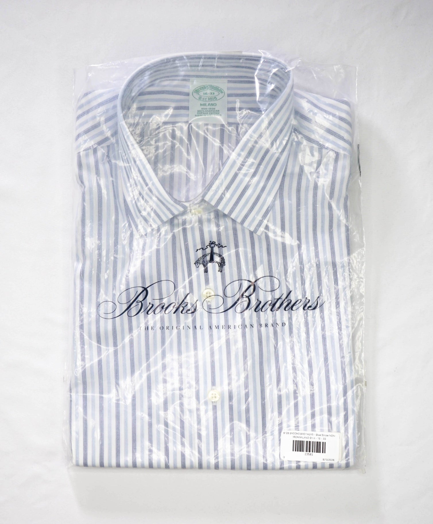$128 BROOKS BROTHERS - Blue Stripe NON-IRON MILANO Shirt - 16 - 33