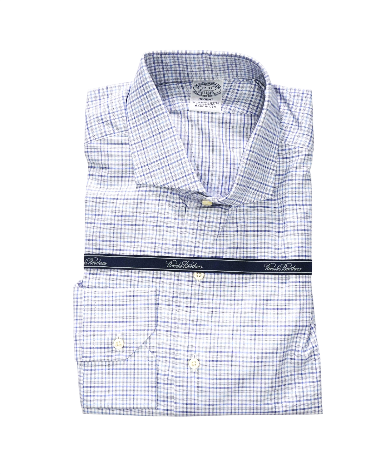 $198 BROOKS BROTHERS - Blue Plaid MAKERS AND MERCHANTS REGENT Shirt - 17 - 32