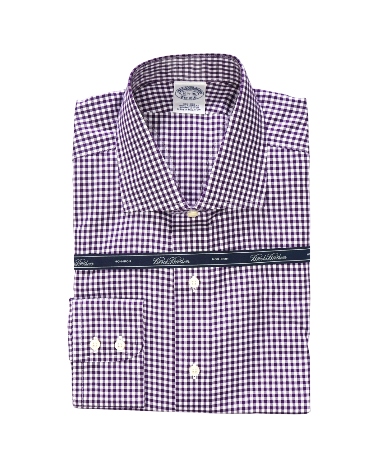 $128 BROOKS BROTHERS - Purple Gingham NON-IRON Shirt - 16.5 - 36