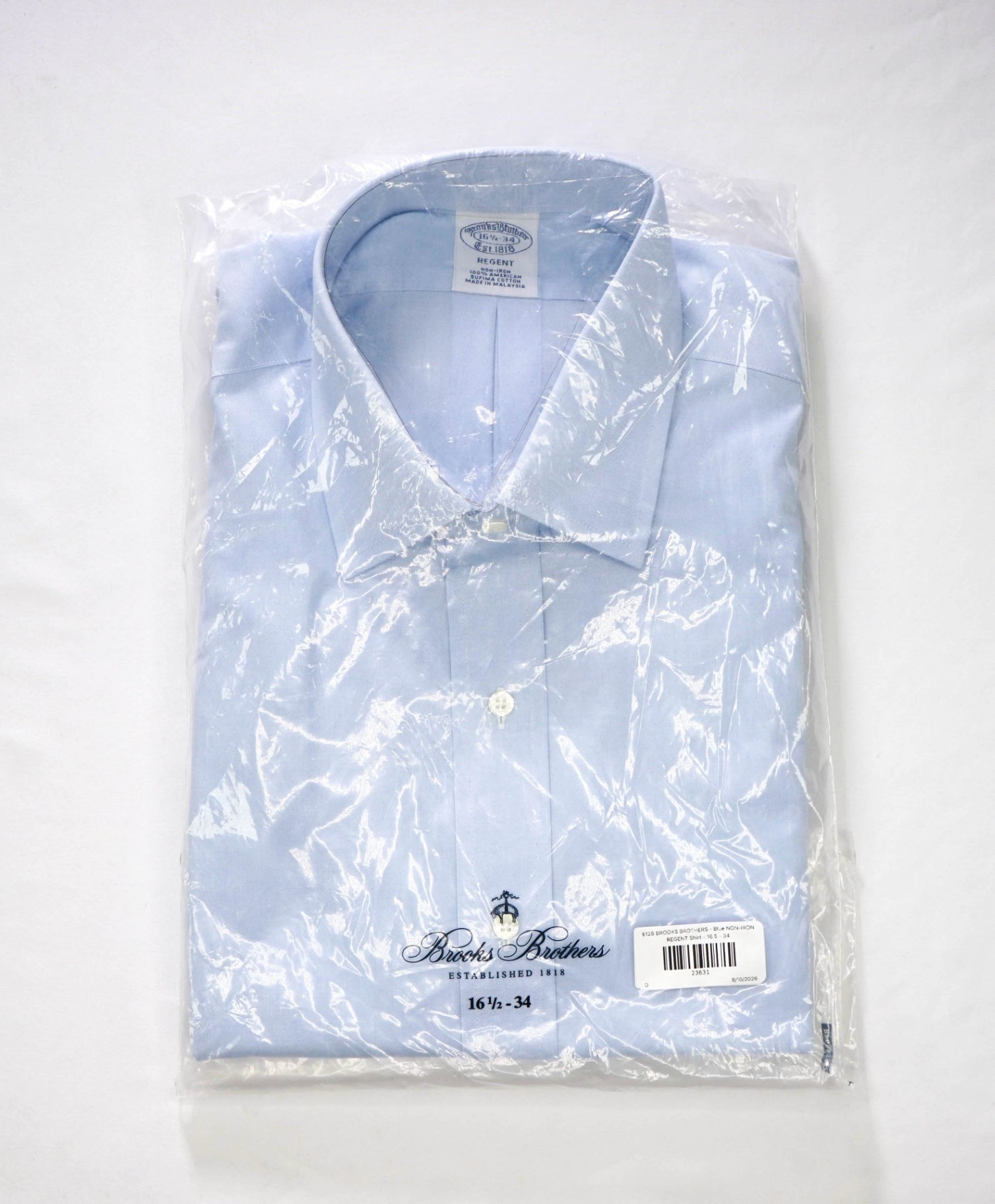$128 BROOKS BROTHERS - Blue NON-IRON REGENT Shirt - 16.5 - 34
