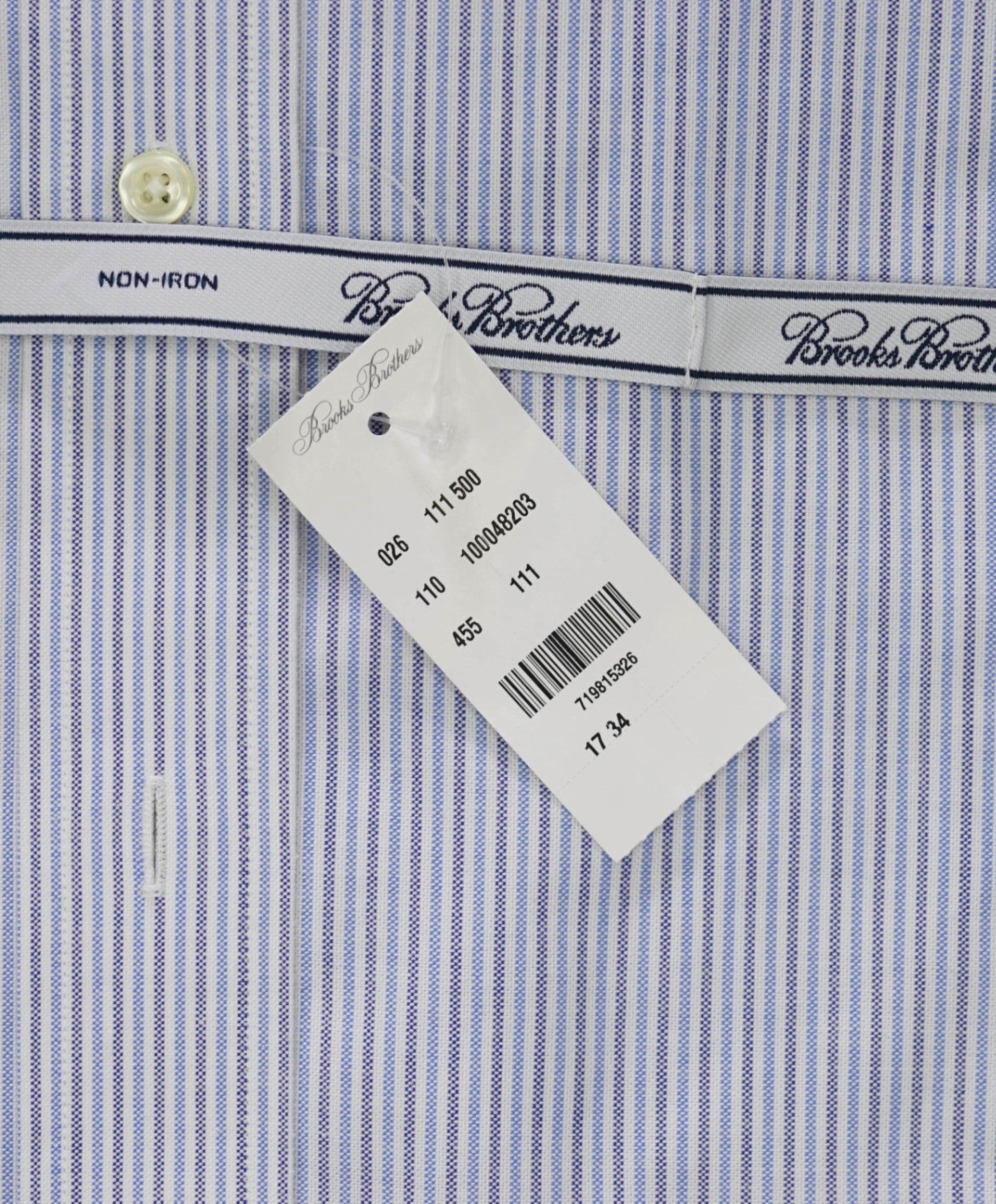 $128 BROOKS BROTHERS - Blue Stripe NON-IRON REGENT Shirt - 17 - 34