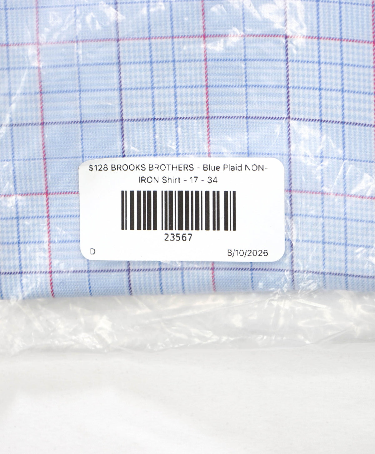 $128 BROOKS BROTHERS - Blue Plaid NON-IRON Shirt - 17 - 34
