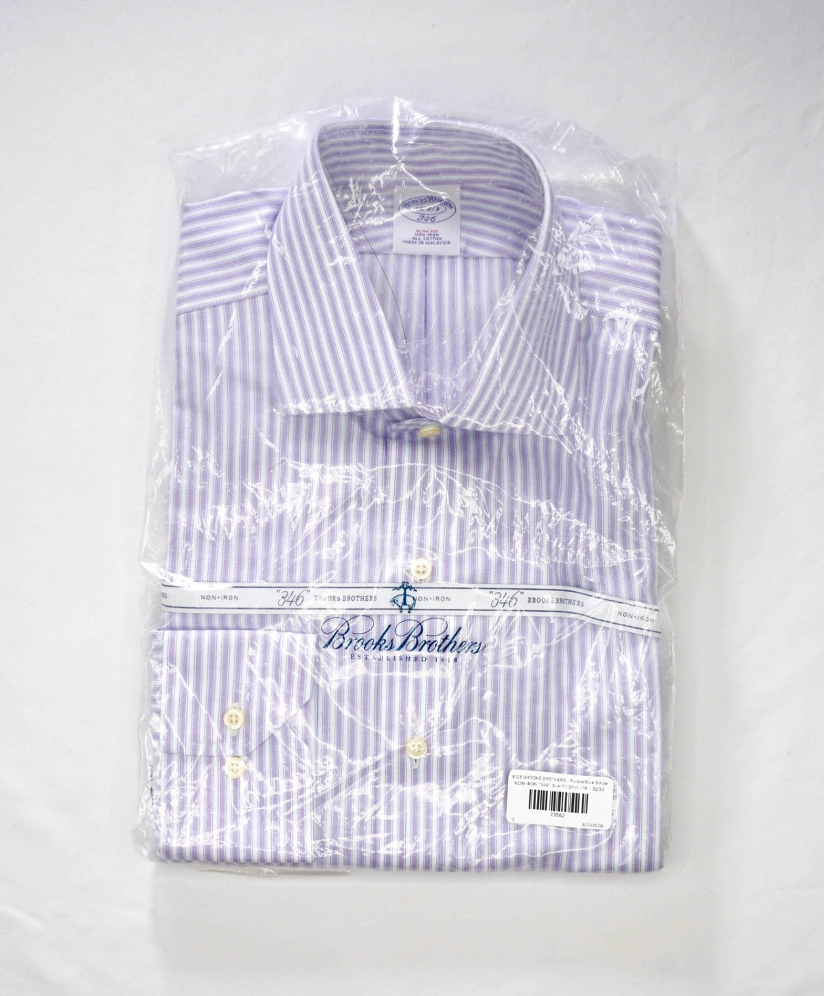 $128 BROOKS BROTHERS - Purple/Blue Stripe NON-IRON "346" Slim Fit Shirt - 16 - 32/33