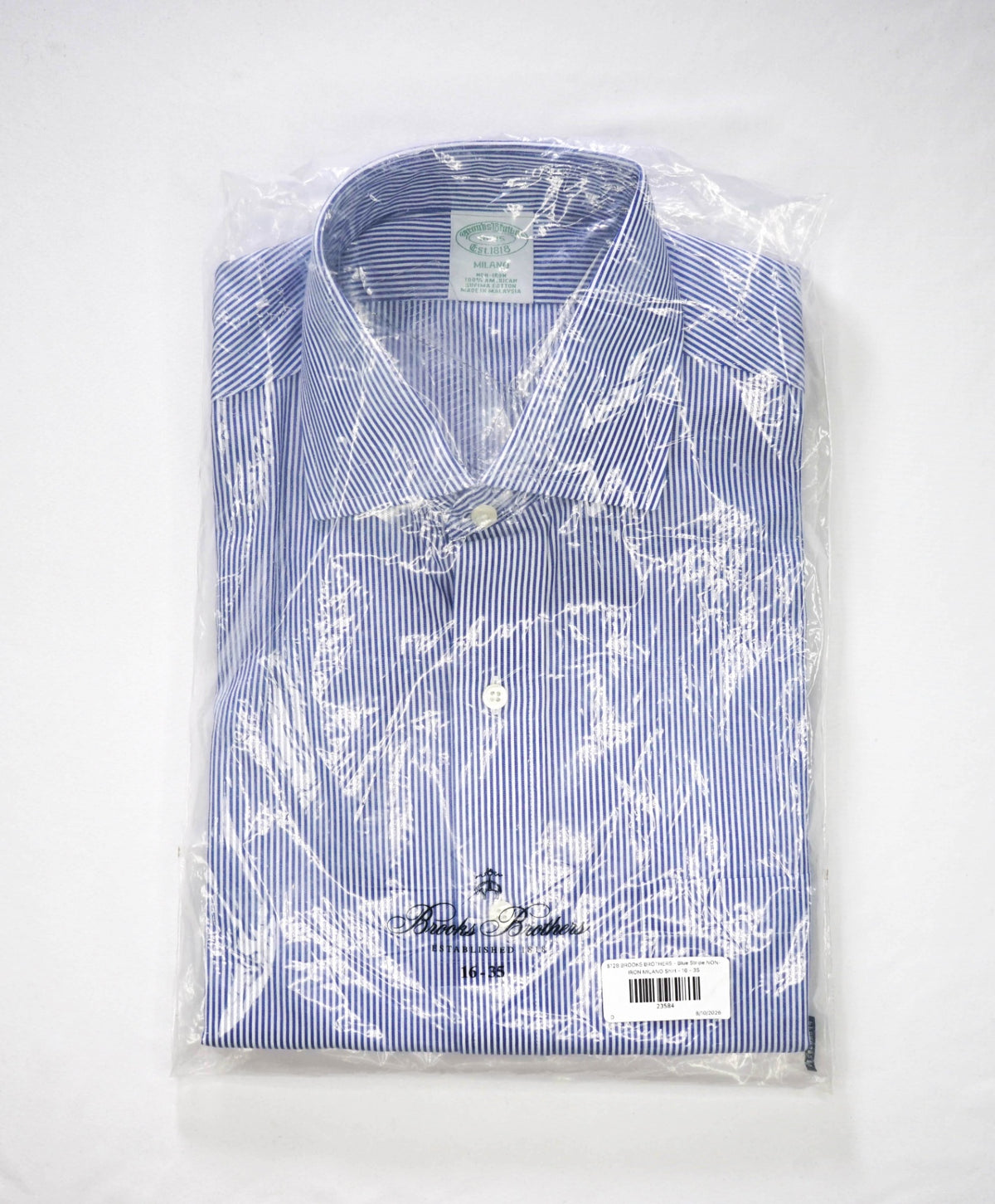 $128 BROOKS BROTHERS - Blue Stripe NON-IRON MILANO Shirt - 16 - 35