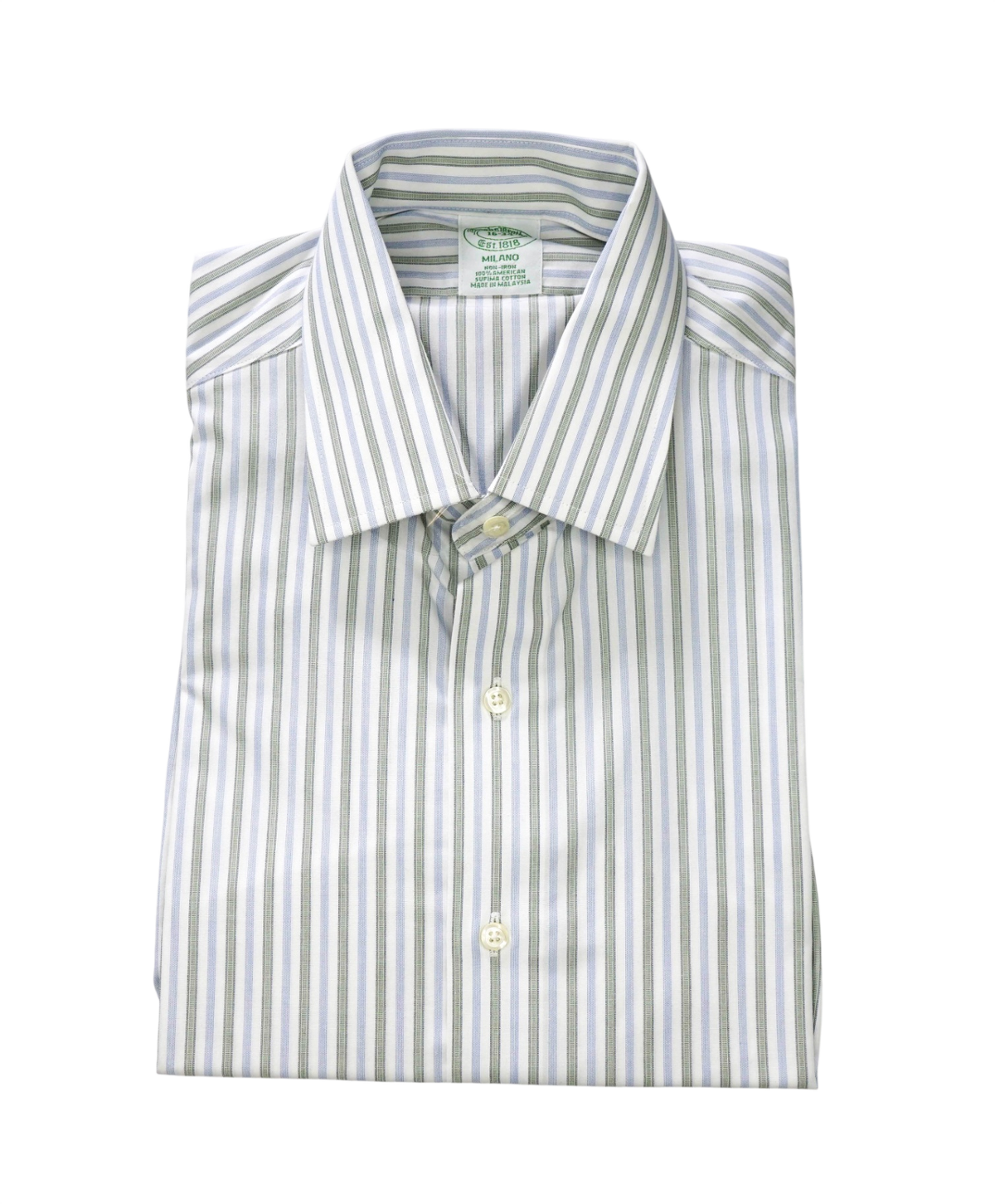 $128 BROOKS BROTHERS - Green/Blue Stripe NON-IRON MILANO Shirt - 16 - 34