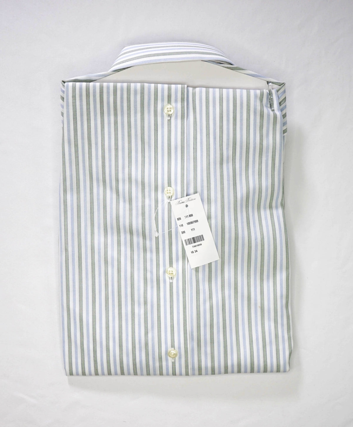 $128 BROOKS BROTHERS - Green/Blue Stripe NON-IRON MILANO Shirt - 16 - 34