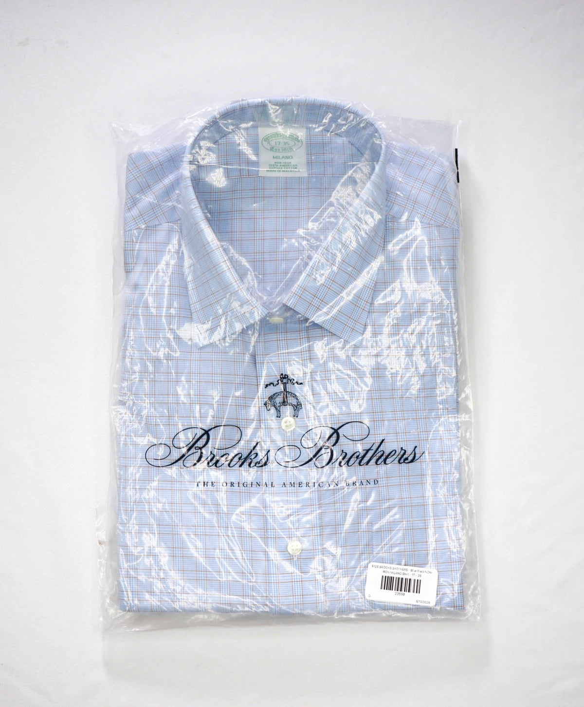 $128 BROOKS BROTHERS - Blue Plaid NON-IRON MILANO Shirt - 17 - 35
