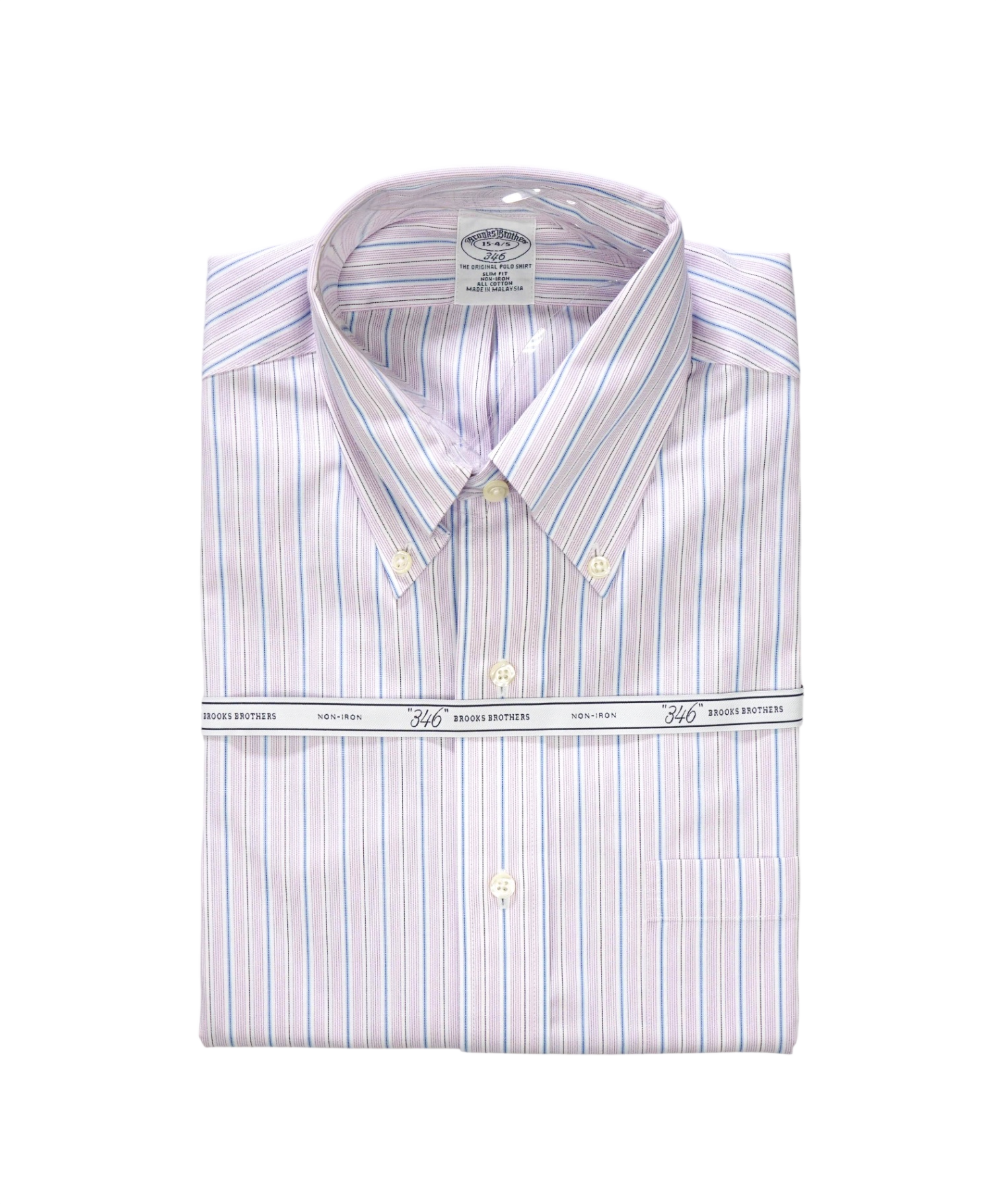 $128 BROOKS BROTHERS - Purple/Blue Stripe NON-IRON "346" Slim Fit Shirt - 15 - 34/35