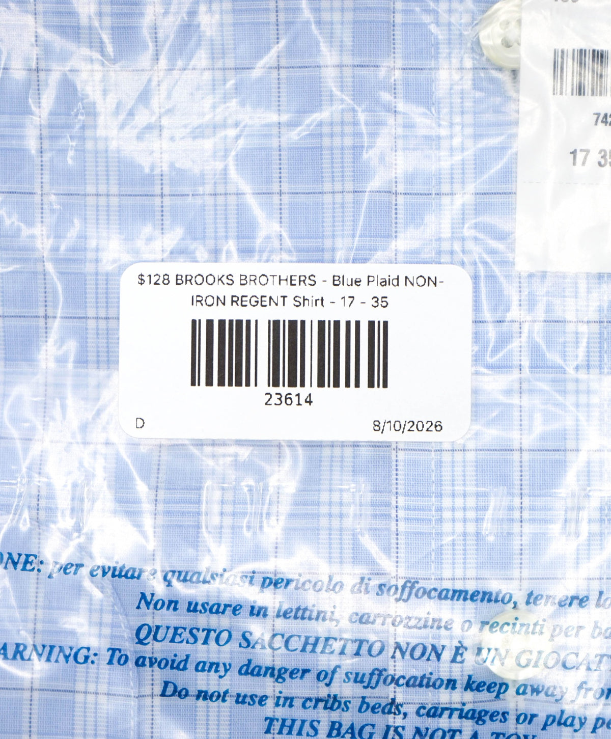 $128 BROOKS BROTHERS - Blue Plaid NON-IRON REGENT Shirt - 17 - 35