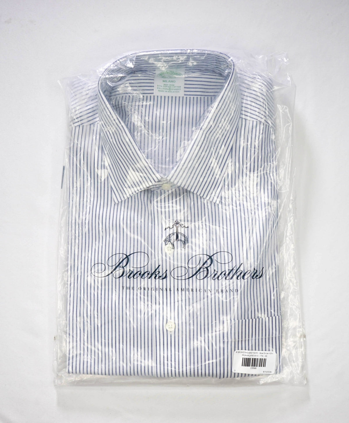 $128 BROOKS BROTHERS - Blue Stripe NON-IRON MILANO Shirt - 17.5 - 35