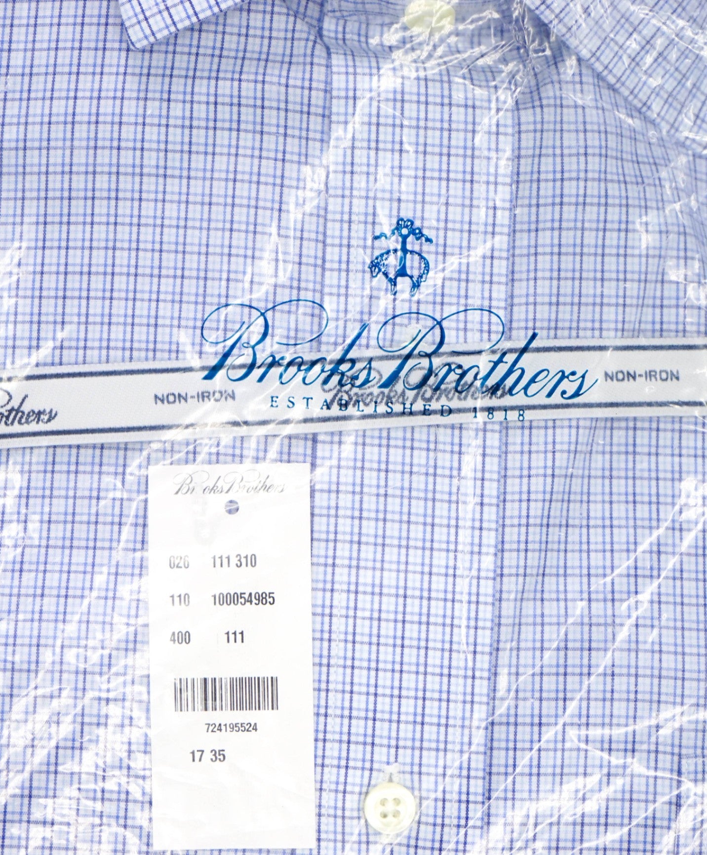 $128 BROOKS BROTHERS - Blue Micro Plaid NON-IRON MADISON Shirt - 17 - 35