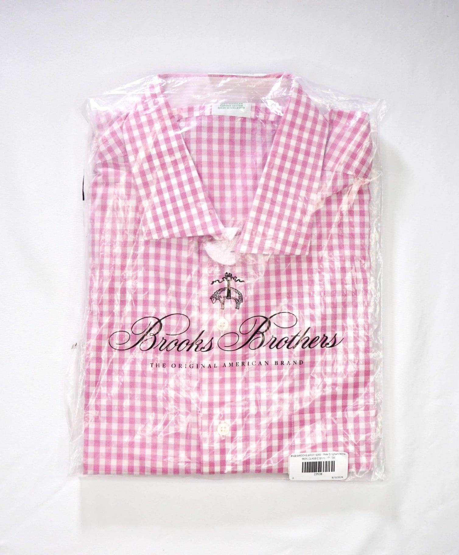 $128 BROOKS BROTHERS - Pink Gingham NON-IRON CLASSIC Shirt - 17 - 34