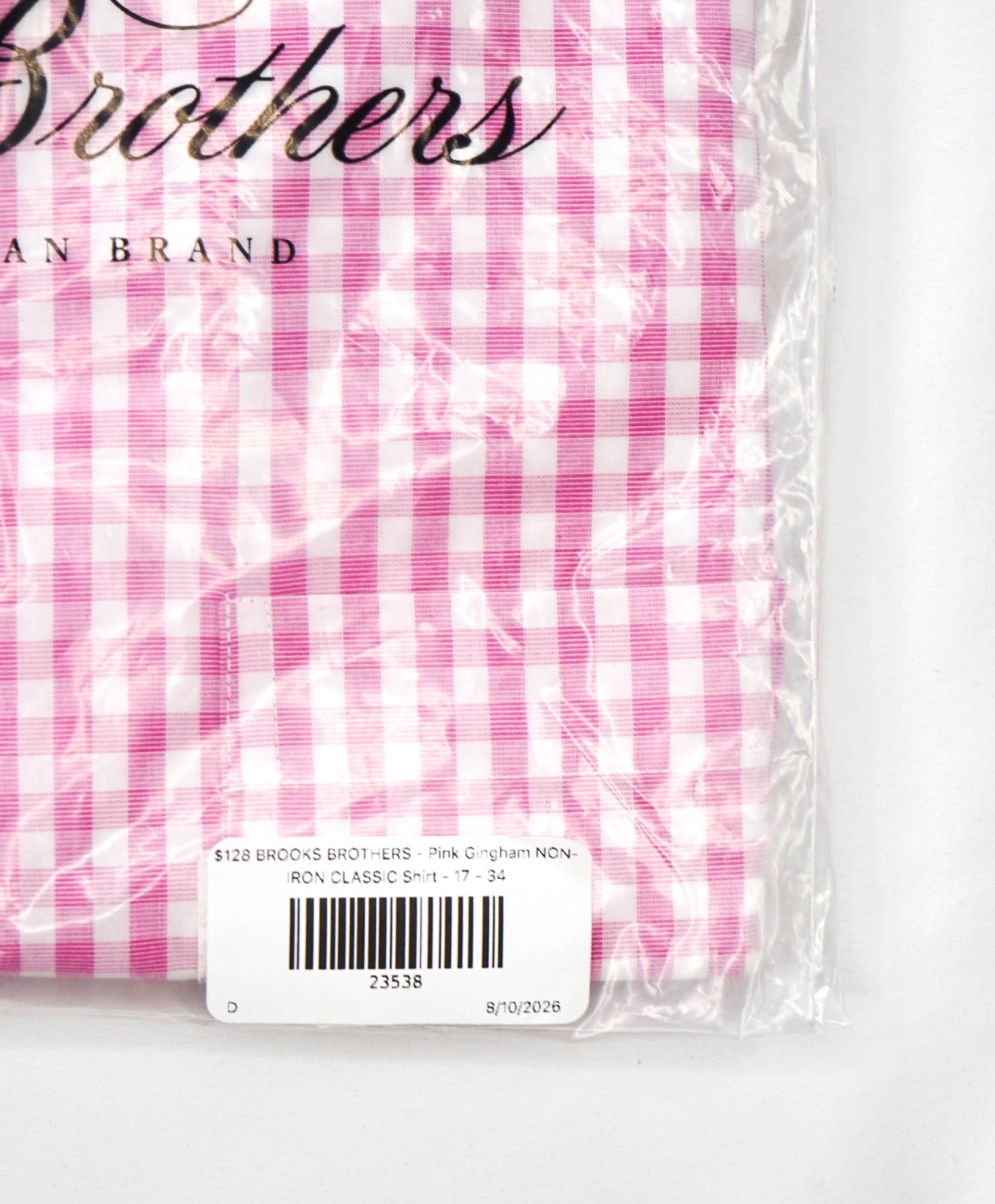 $128 BROOKS BROTHERS - Pink Gingham NON-IRON CLASSIC Shirt - 17 - 34