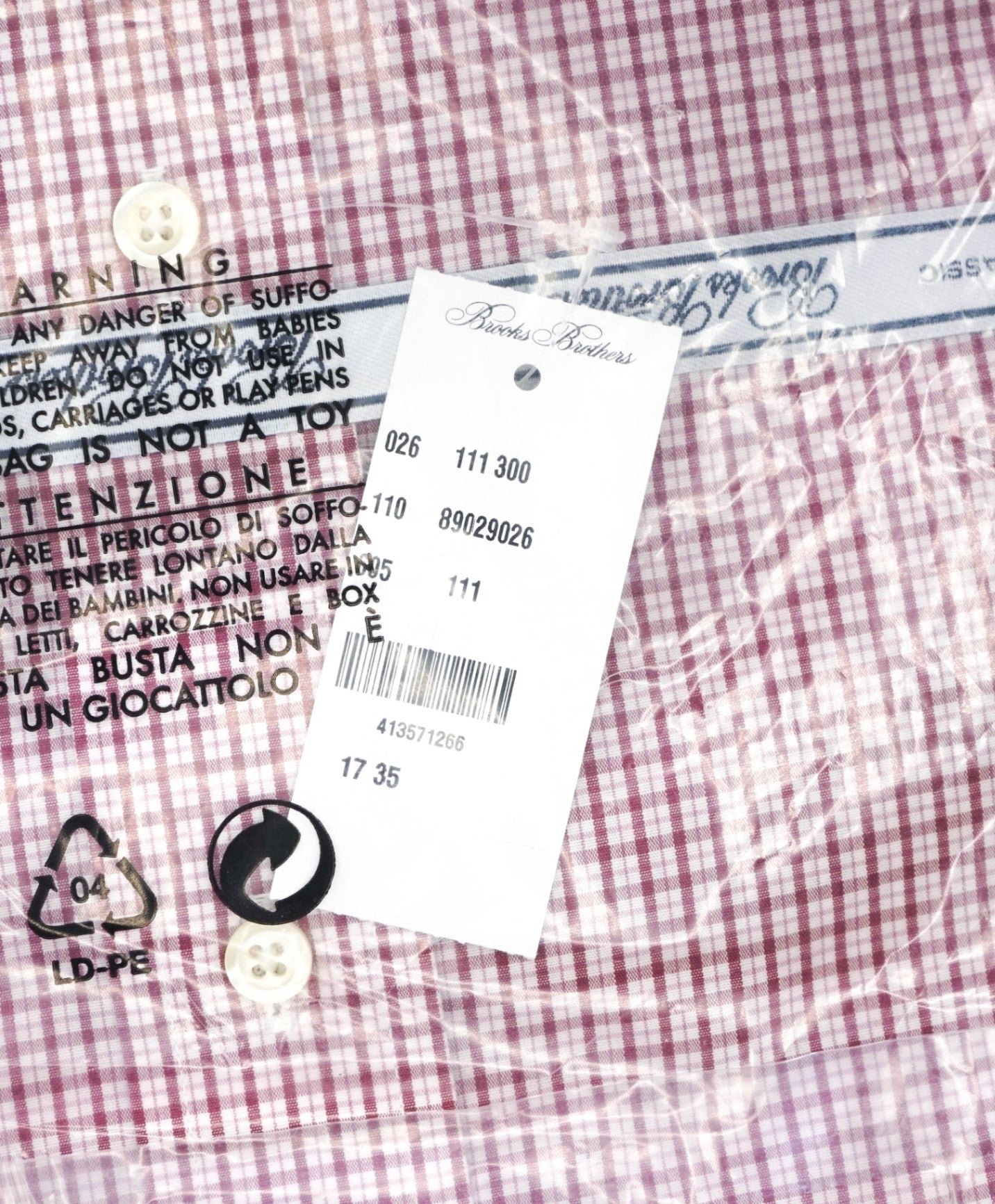 $128 BROOKS BROTHERS - Red Micro Plaid NON-IRON CLASSIC Shirt - 17 - 35