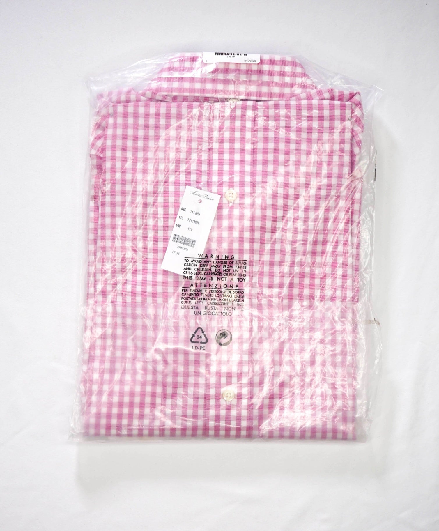 $128 BROOKS BROTHERS - Pink Gingham NON-IRON CLASSIC Shirt - 17 - 34