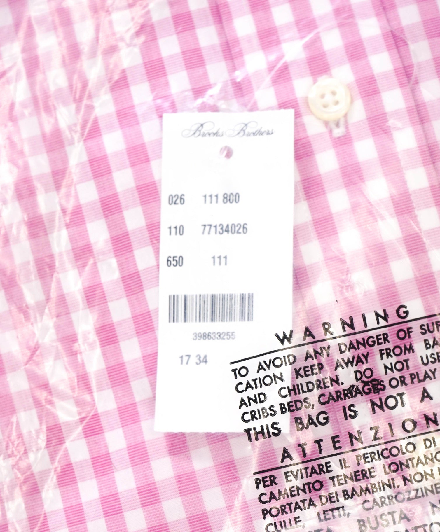 $128 BROOKS BROTHERS - Pink Gingham NON-IRON CLASSIC Shirt - 17 - 34