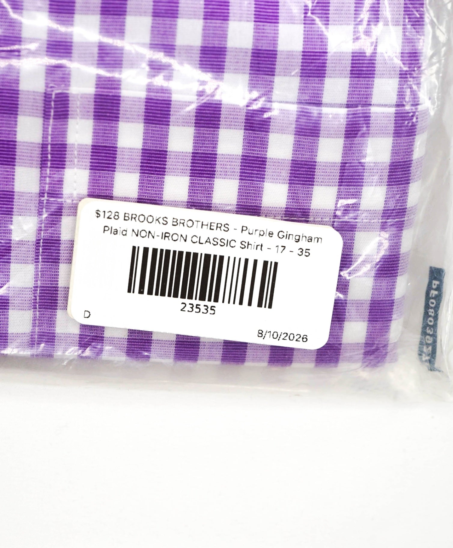 $128 BROOKS BROTHERS - Purple Gingham NON-IRON CLASSIC Shirt - 17 - 35