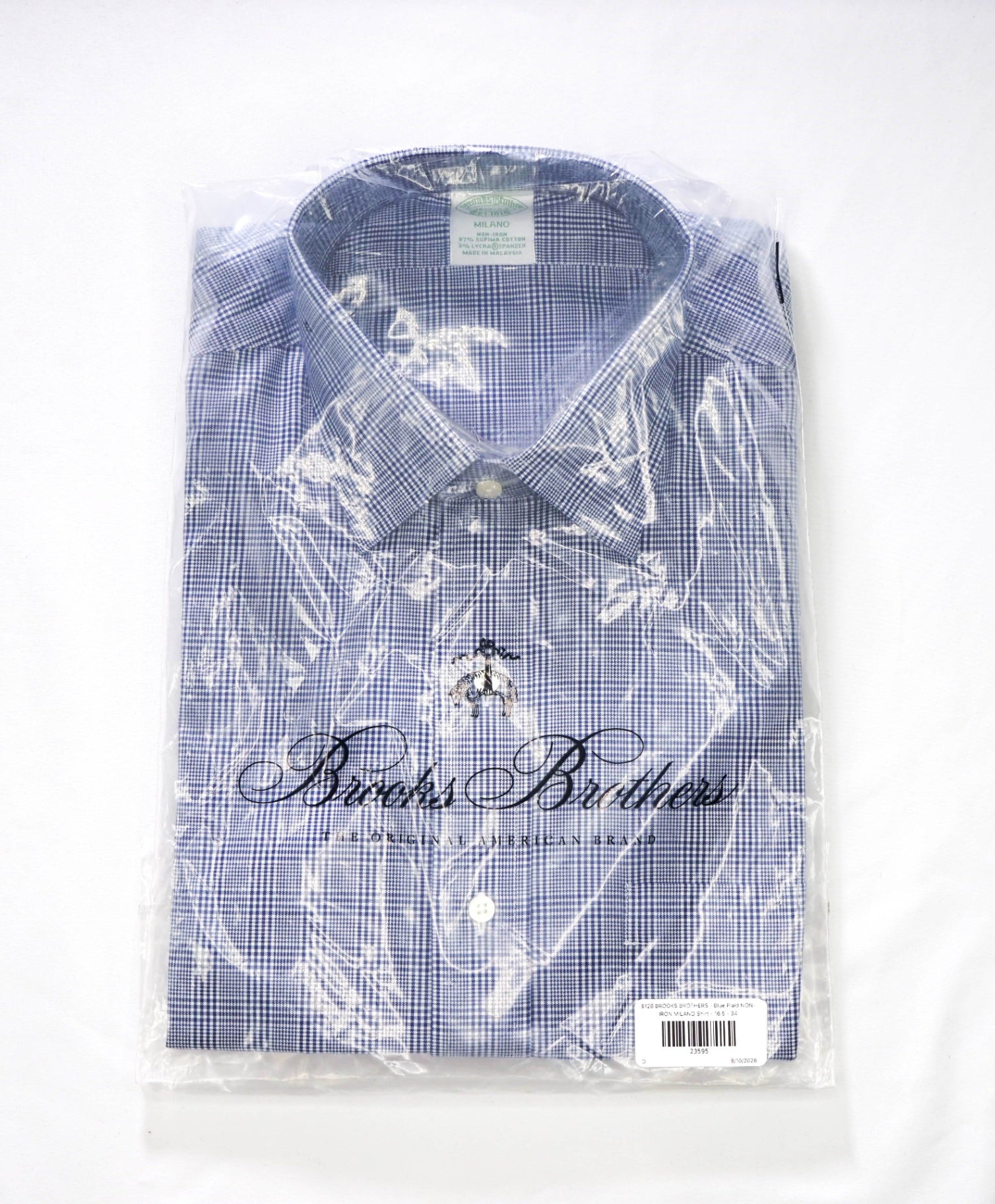 $128 BROOKS BROTHERS - Blue Plaid NON-IRON MILANO Shirt - 16.5 - 34