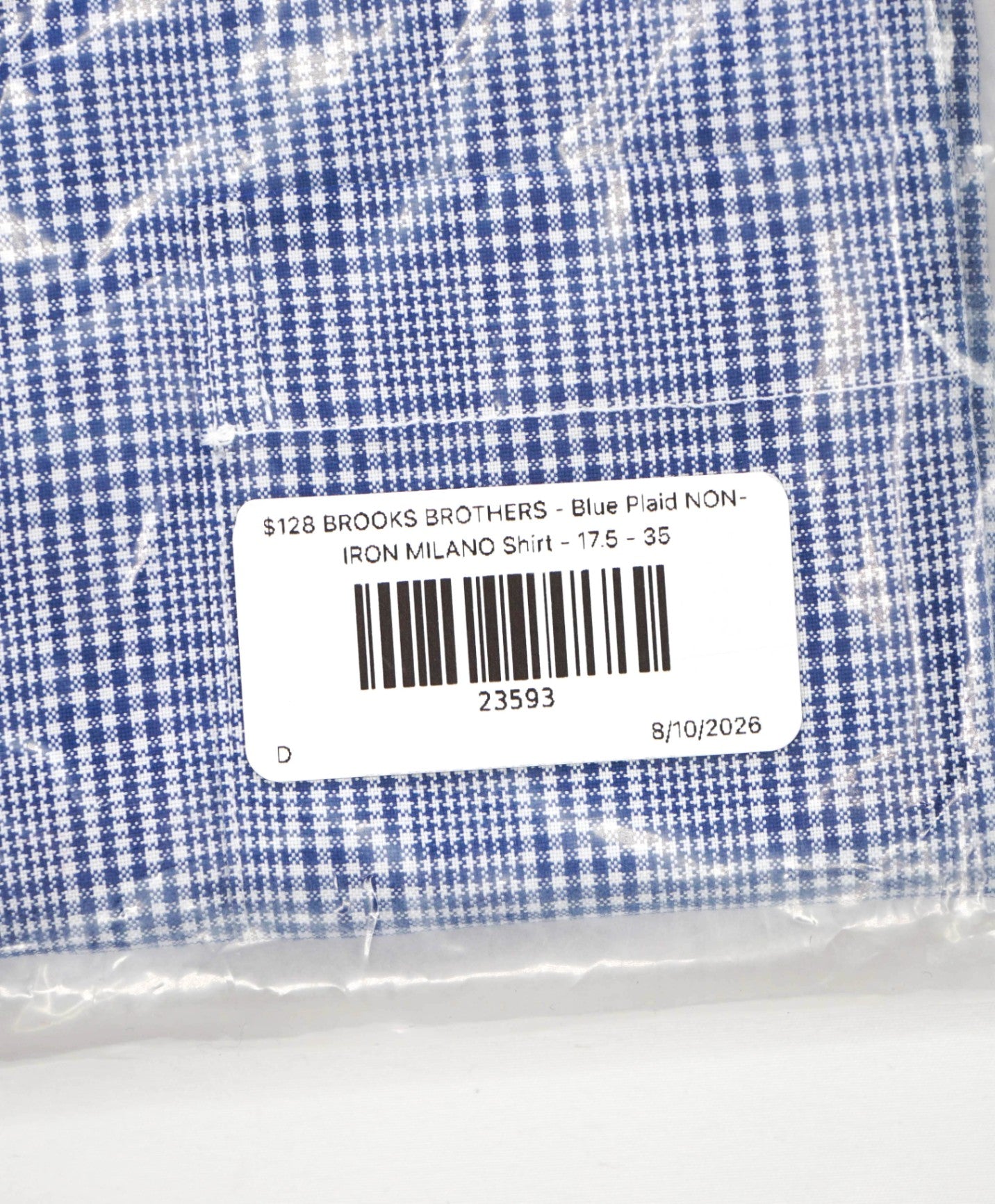 $128 BROOKS BROTHERS - Blue Plaid NON-IRON MILANO Shirt - 17.5 - 35