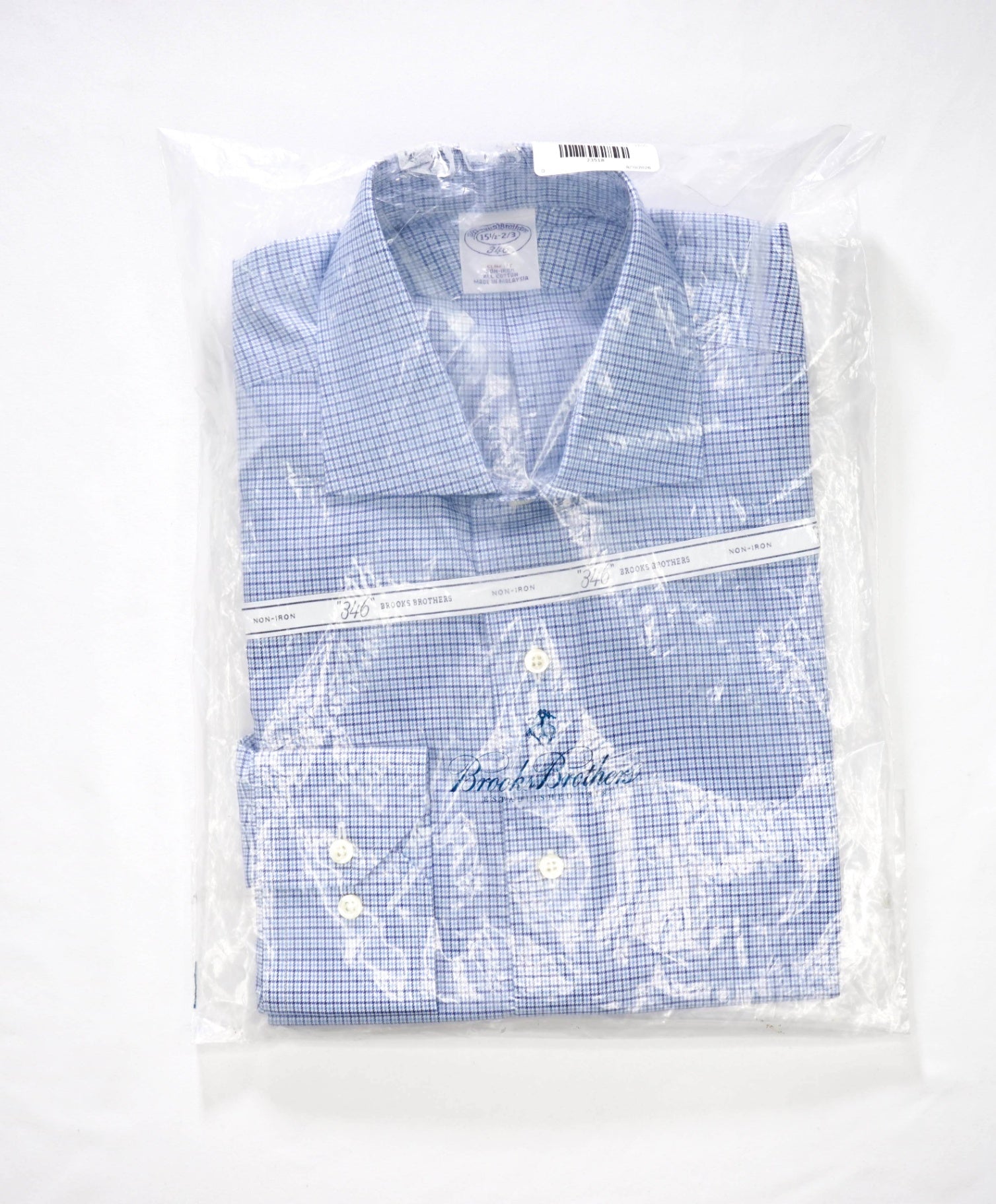 $128 BROOKS BROTHERS - Blue Micro Check NON-IRON "346" SLIM FIT Shirt - 15.5 - 32/33