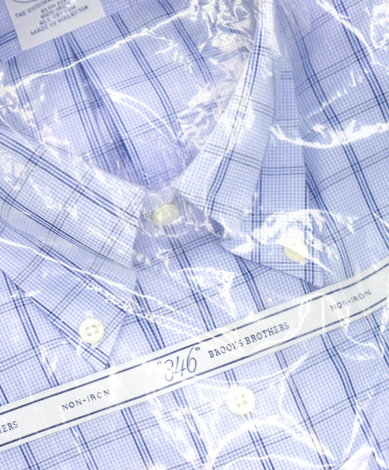 $128 BROOKS BROTHERS - Blue Check NON-IRON "346" SLIM FIT Shirt - 15.5 - 34/35