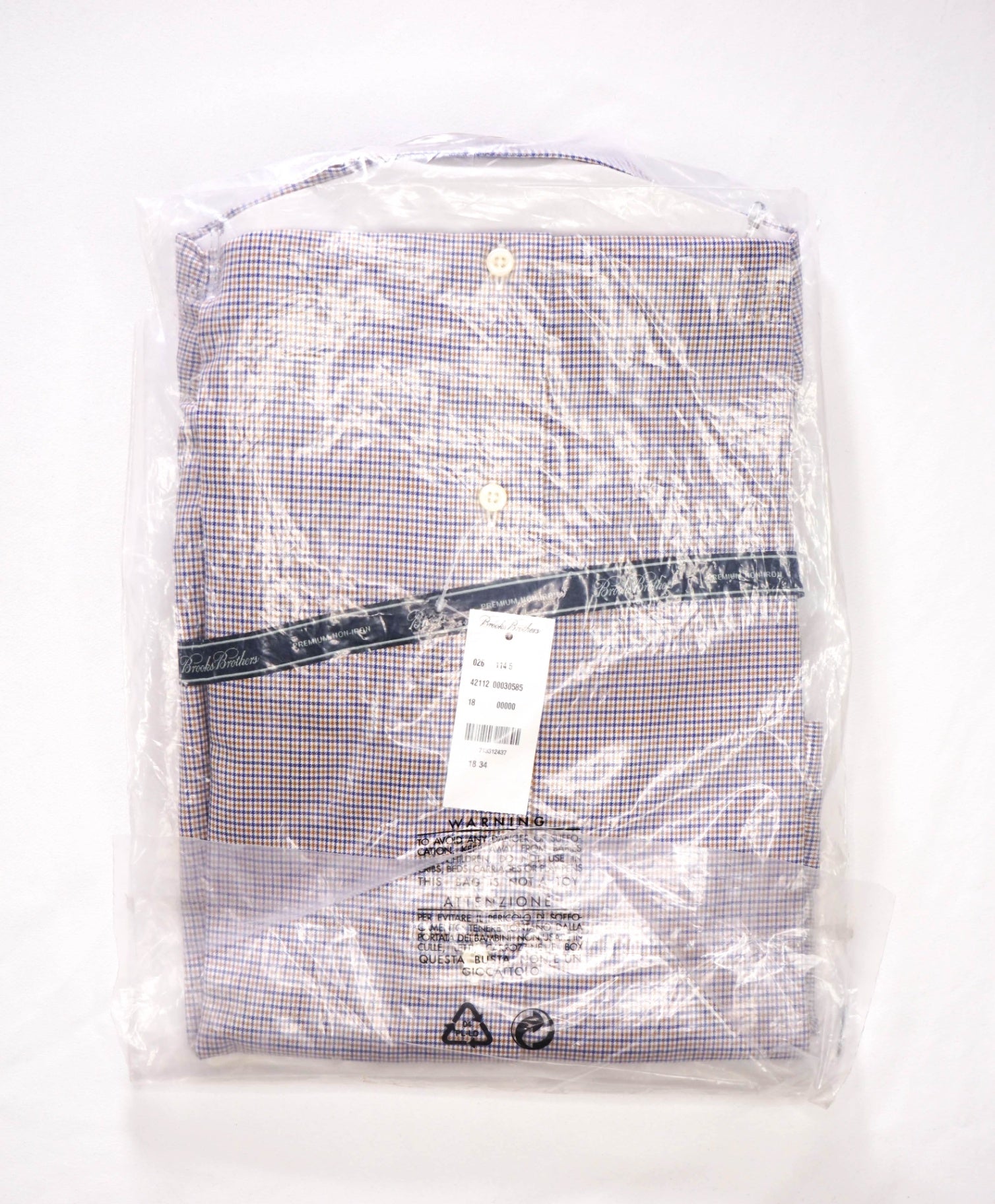 $128 BROOKS BROTHERS - Blue/Brown Check PREMIUM NON-IRON REGENT Shirt - 18 - 34