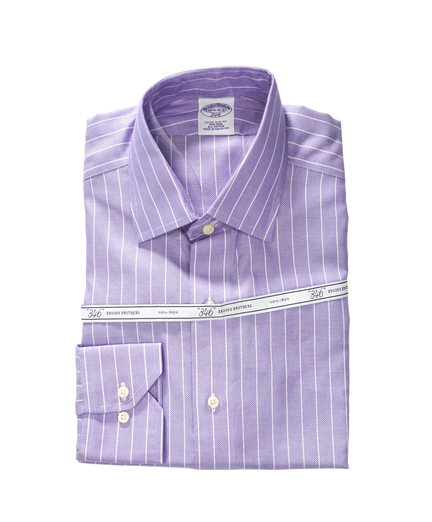 $128 BROOKS BROTHERS - Purple Stripe NON-IRON "346" EXTRA SLIM FIT Shirt - 15.5 - 32/33